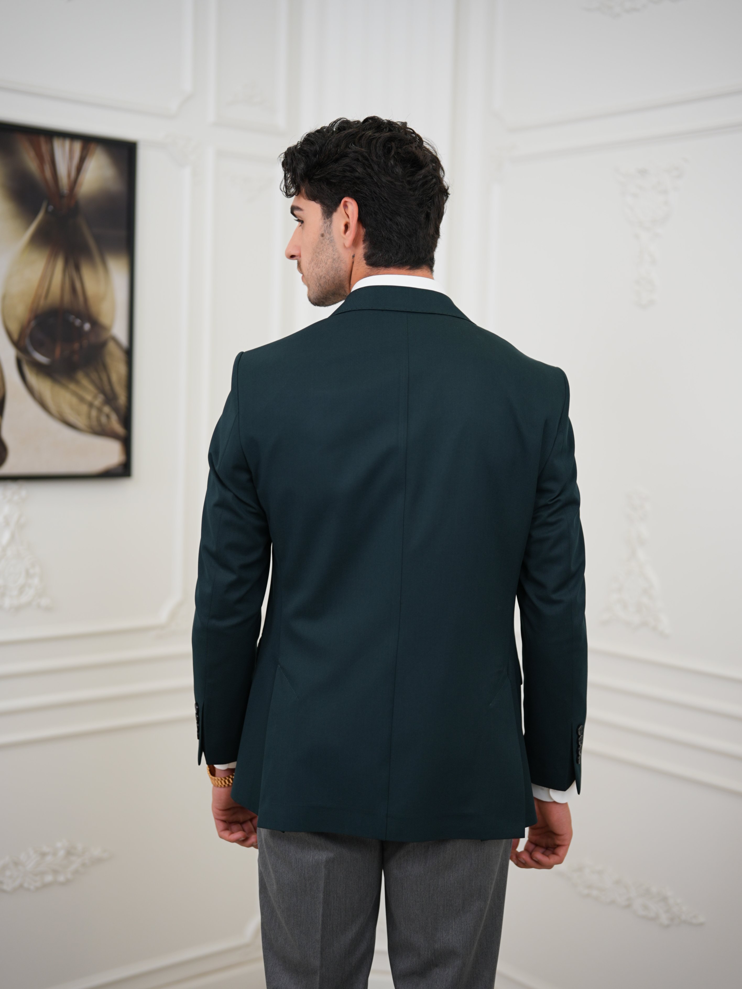 Premium İtalyan Stil Slim Fit Erkek Punto Dikişli Yarım Astarlı Ceket - Yeşil