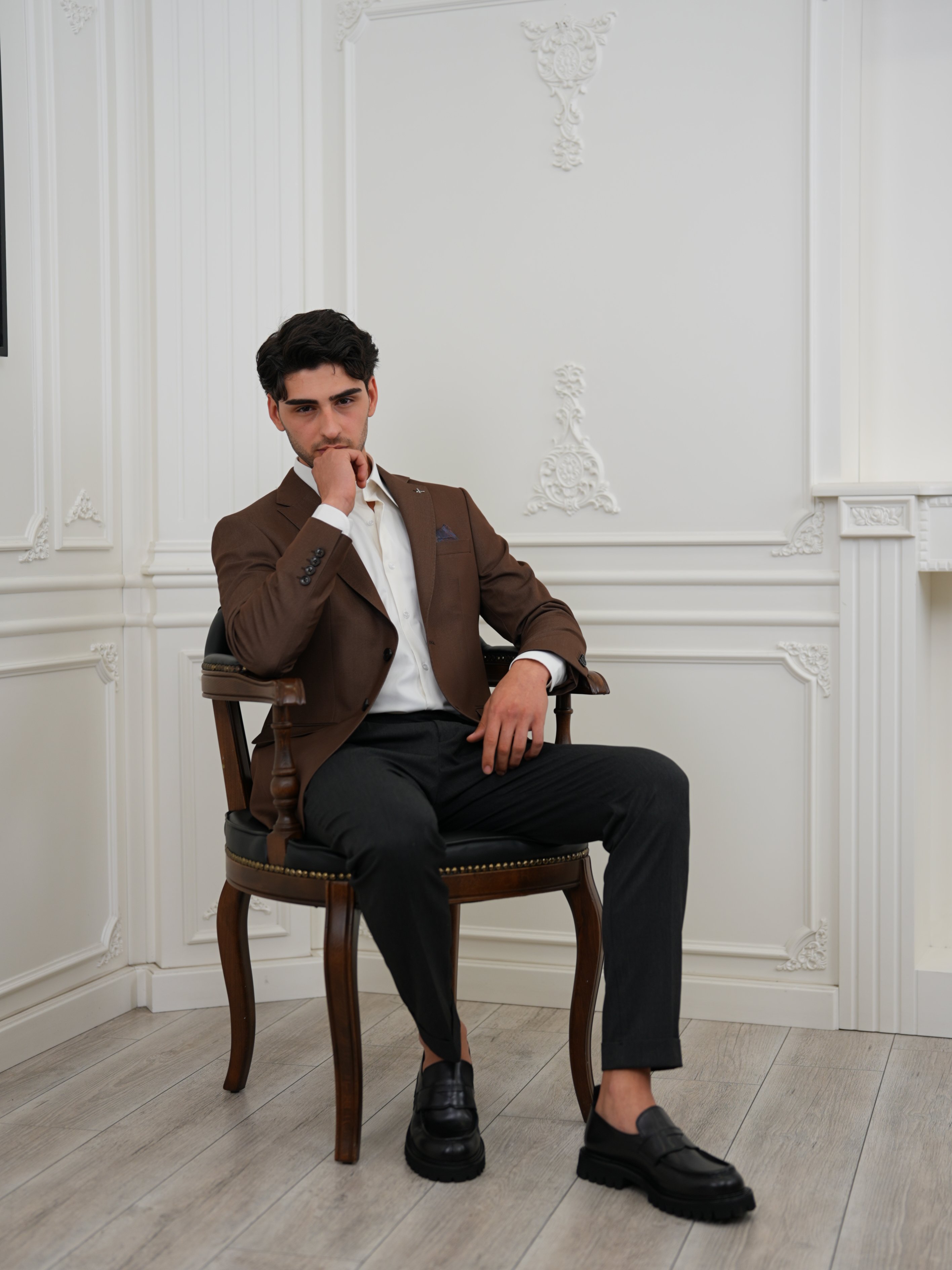 Premium İtalyan Stil Slim Fit Erkek Punto Dikişli Yarım Astarlı Ceket - Kahve