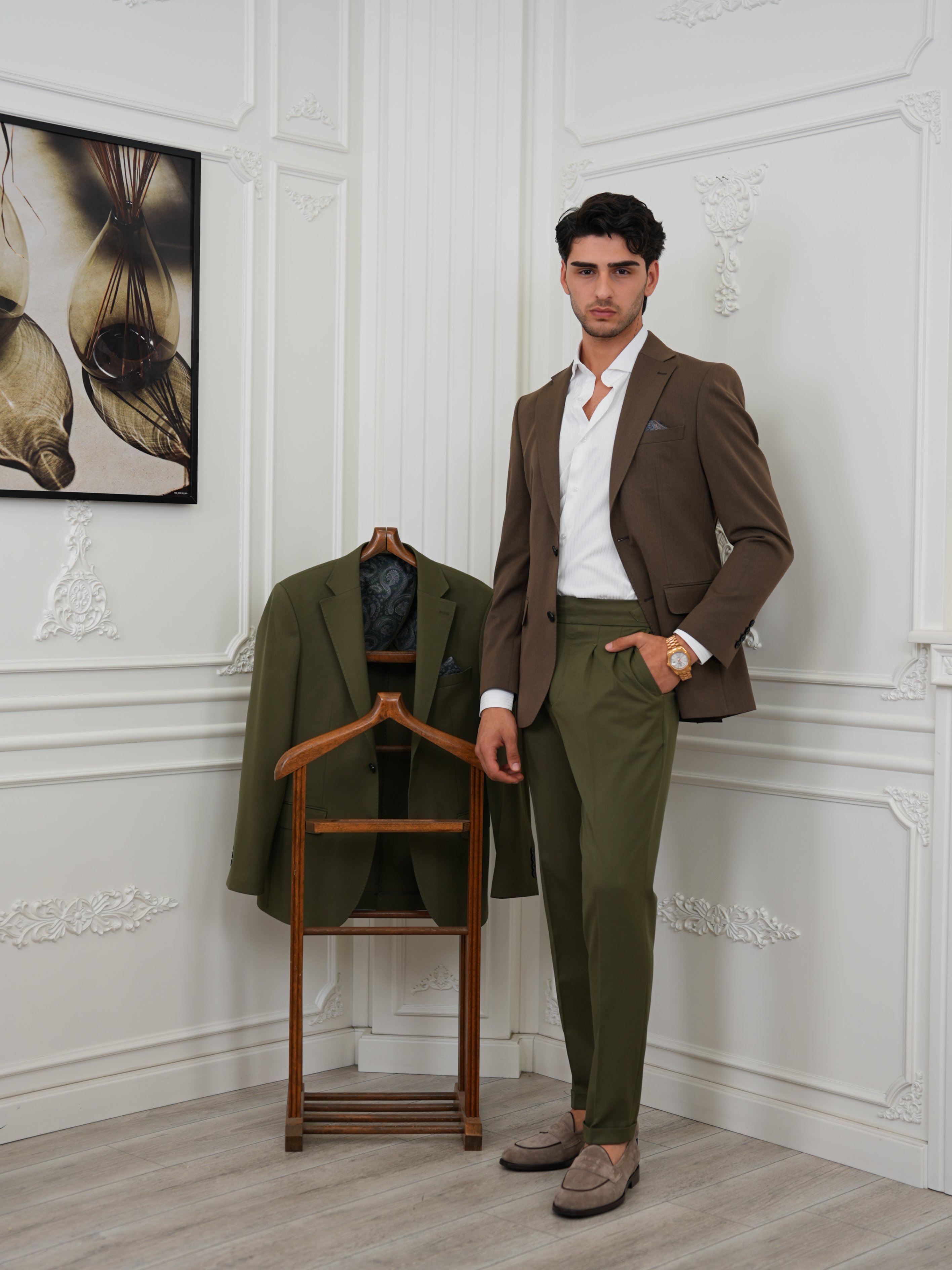 Premium İtalyan Stil Slim Fit Erkek Punto Dikişli Yarım Astarlı Ceket - Sütlü Kahve