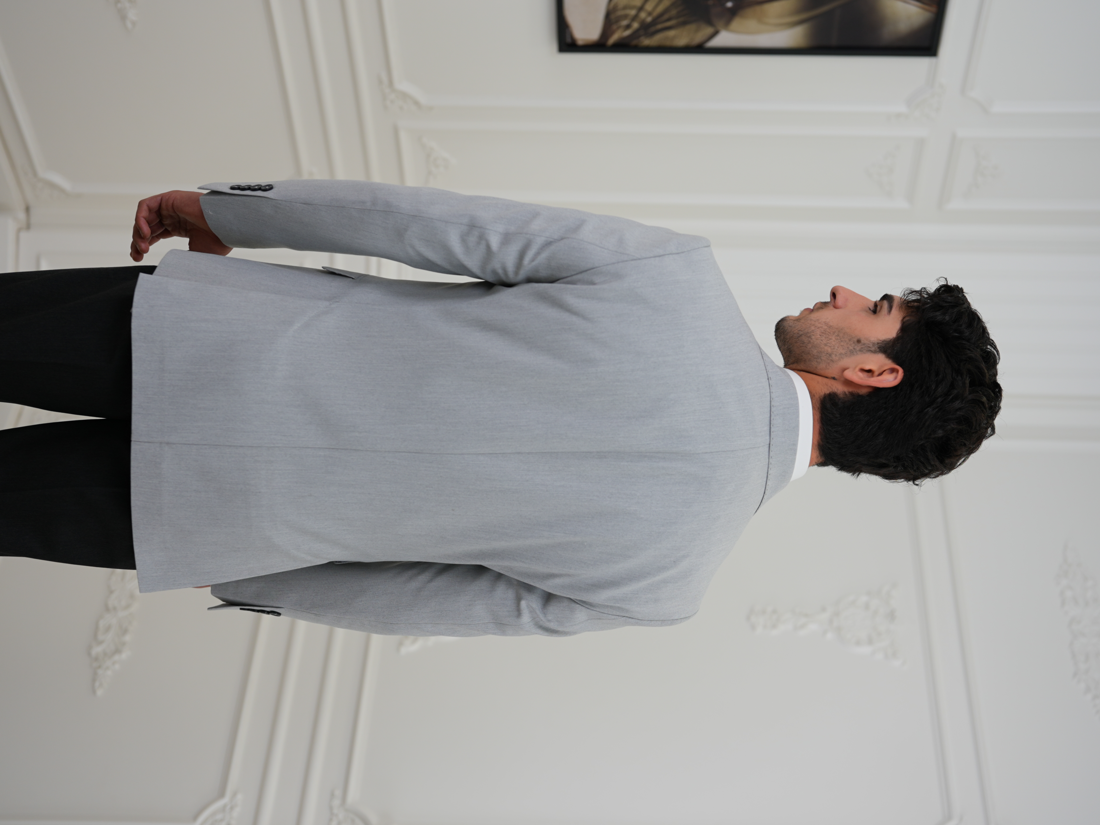 Premium İtalyan Stil Slim Fit Erkek Punto Dikişli Yarım Astarlı Ceket - Acık Gri