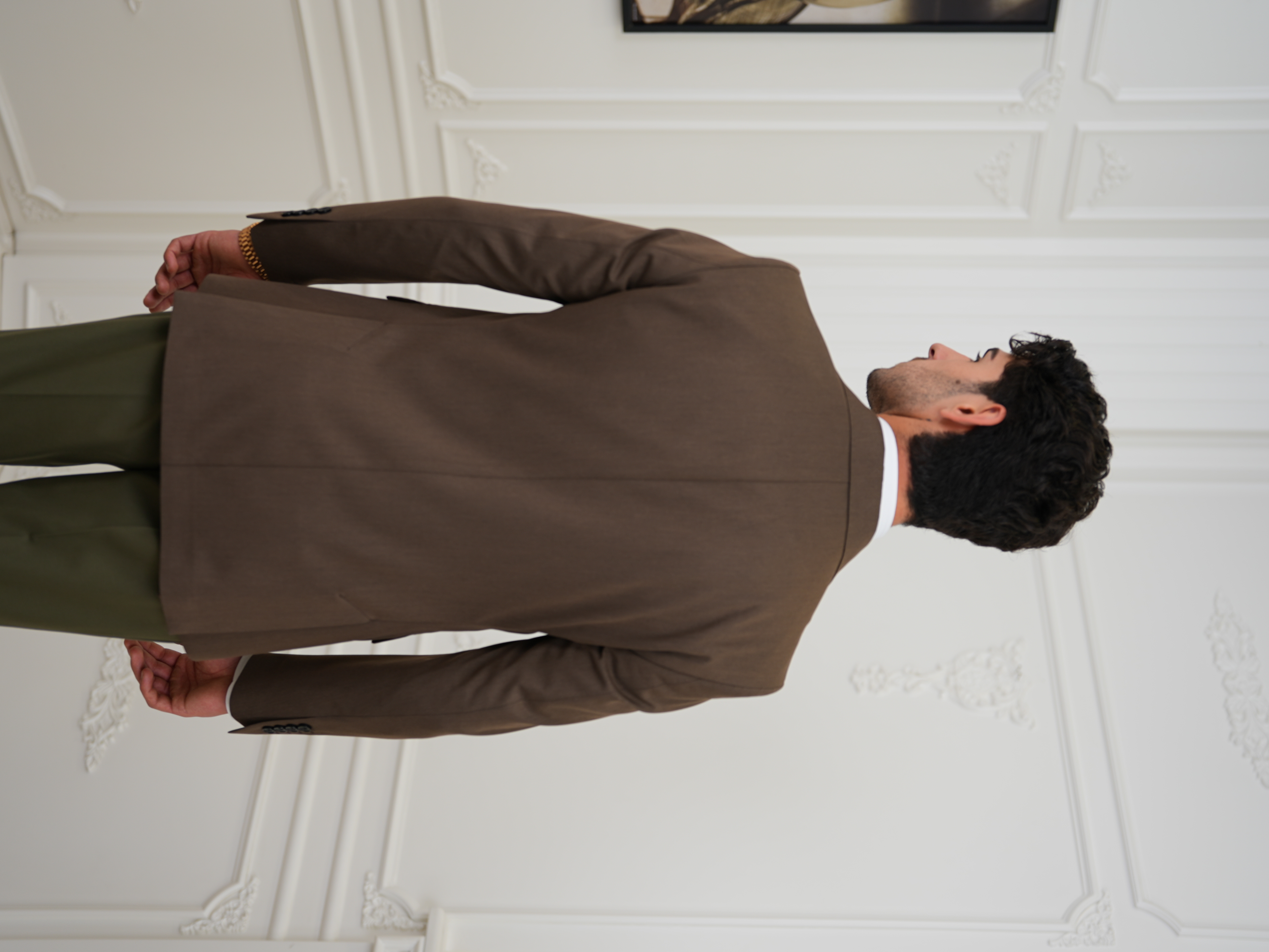 Premium İtalyan Stil Slim Fit Erkek Punto Dikişli Yarım Astarlı Ceket - Sütlü Kahve