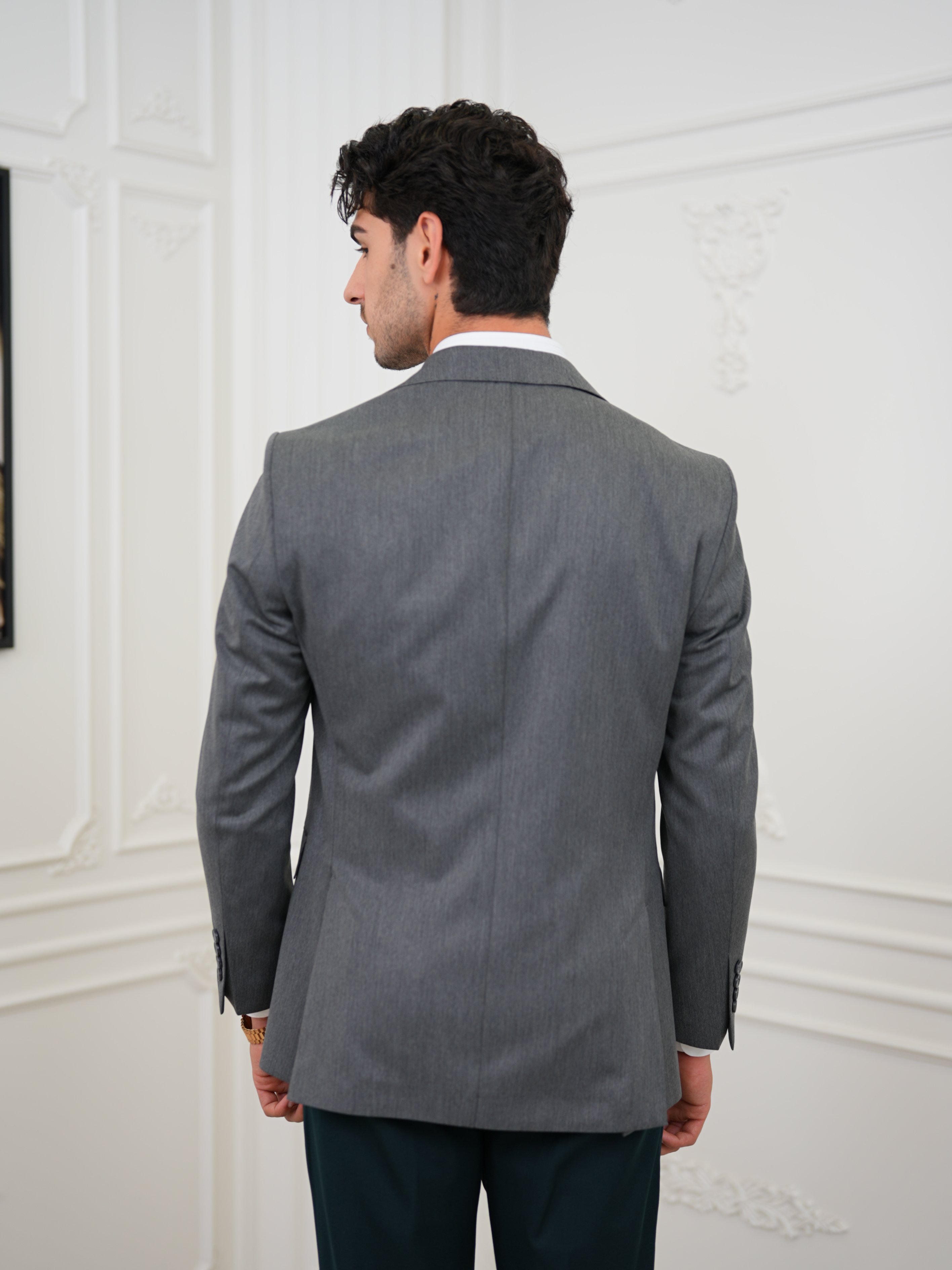 Premium İtalyan Stil Slim Fit Erkek Punto Dikişli Yarım Astarlı Ceket - Füme