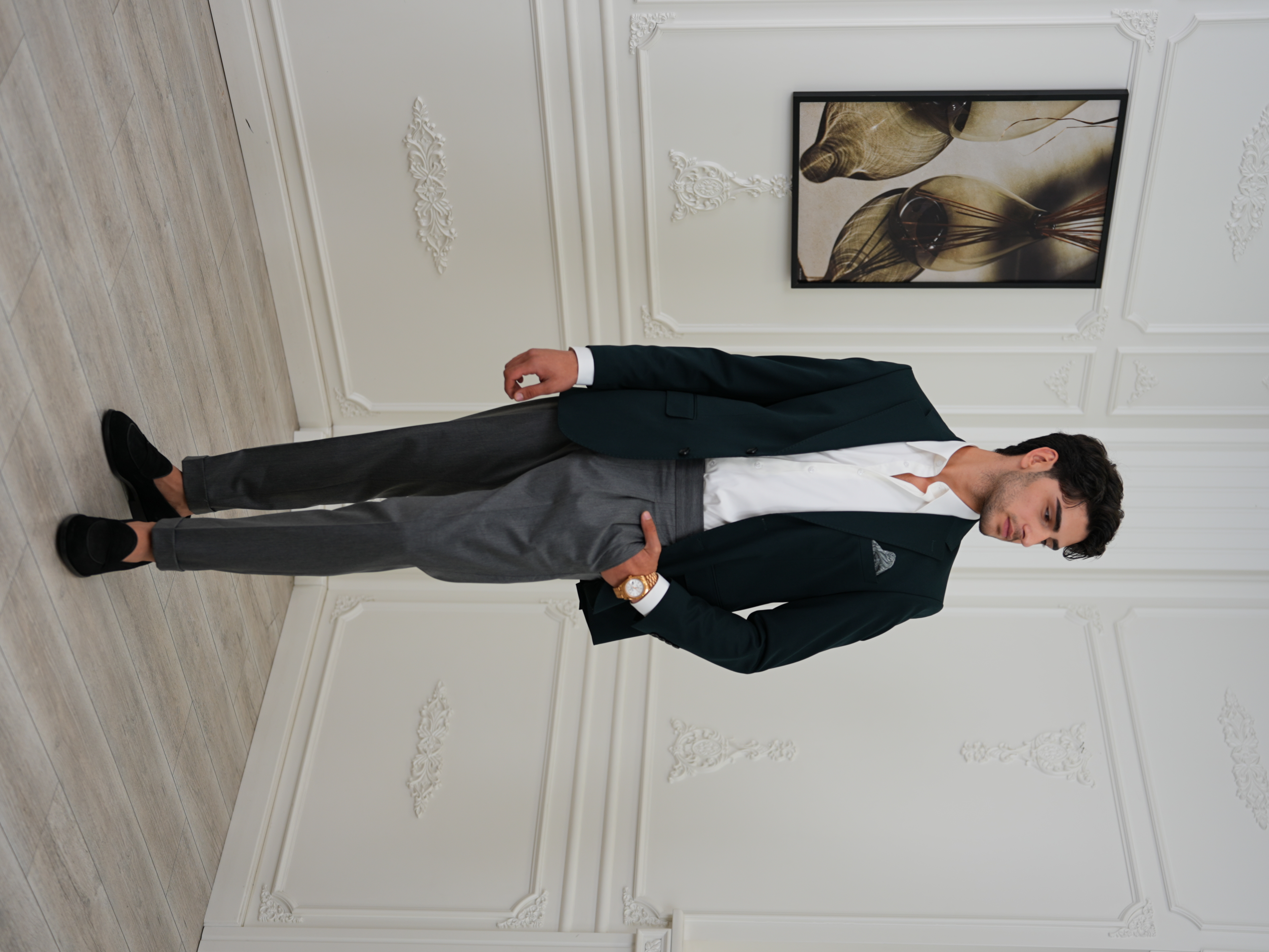 Premium İtalyan Stil Slim Fit Erkek Punto Dikişli Yarım Astarlı Ceket - Yeşil
