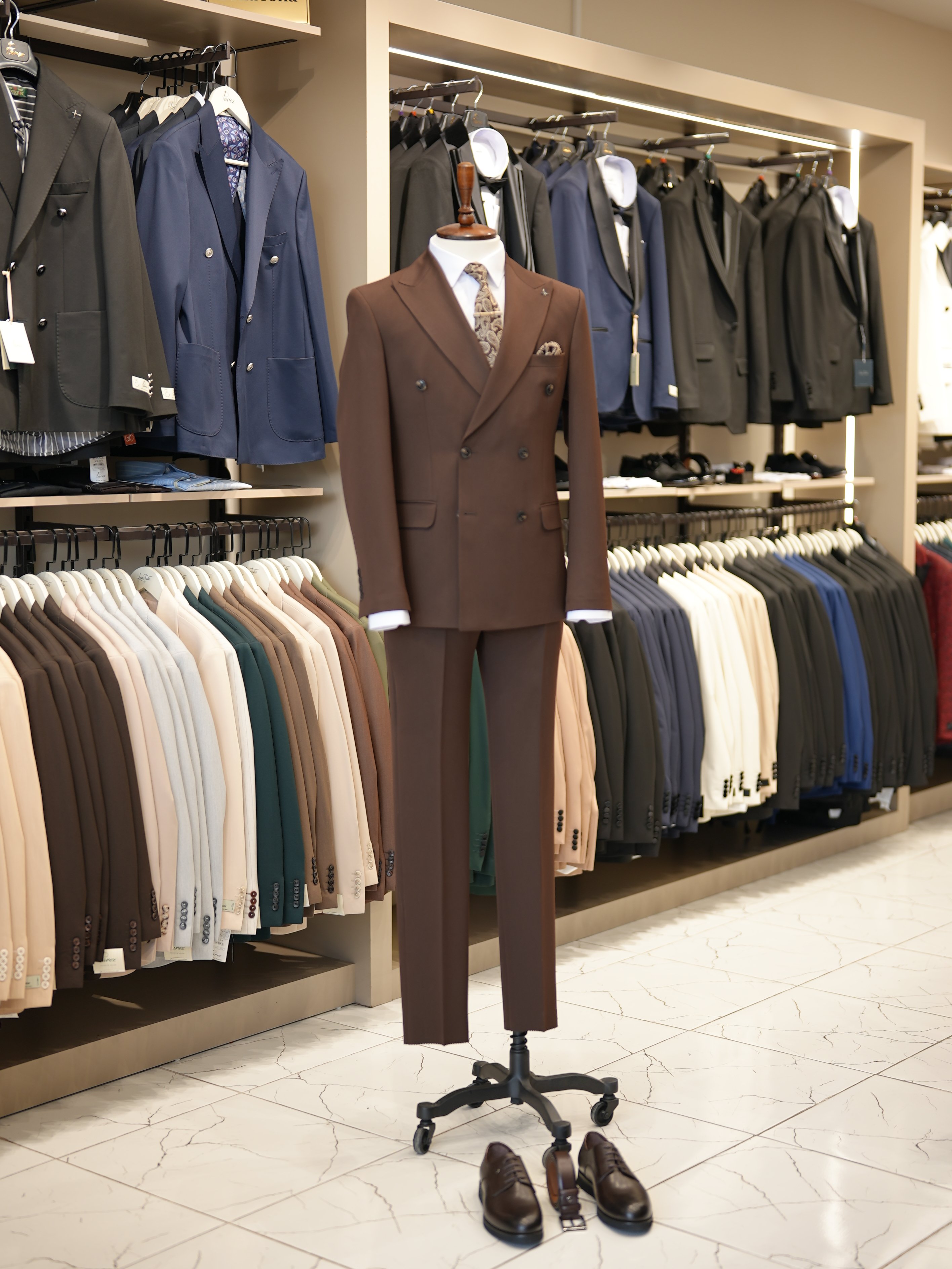 Premium Slim Fit İtalyan Stil Kruvaze Takım Elbise - Ceket Pantolon - Kahve