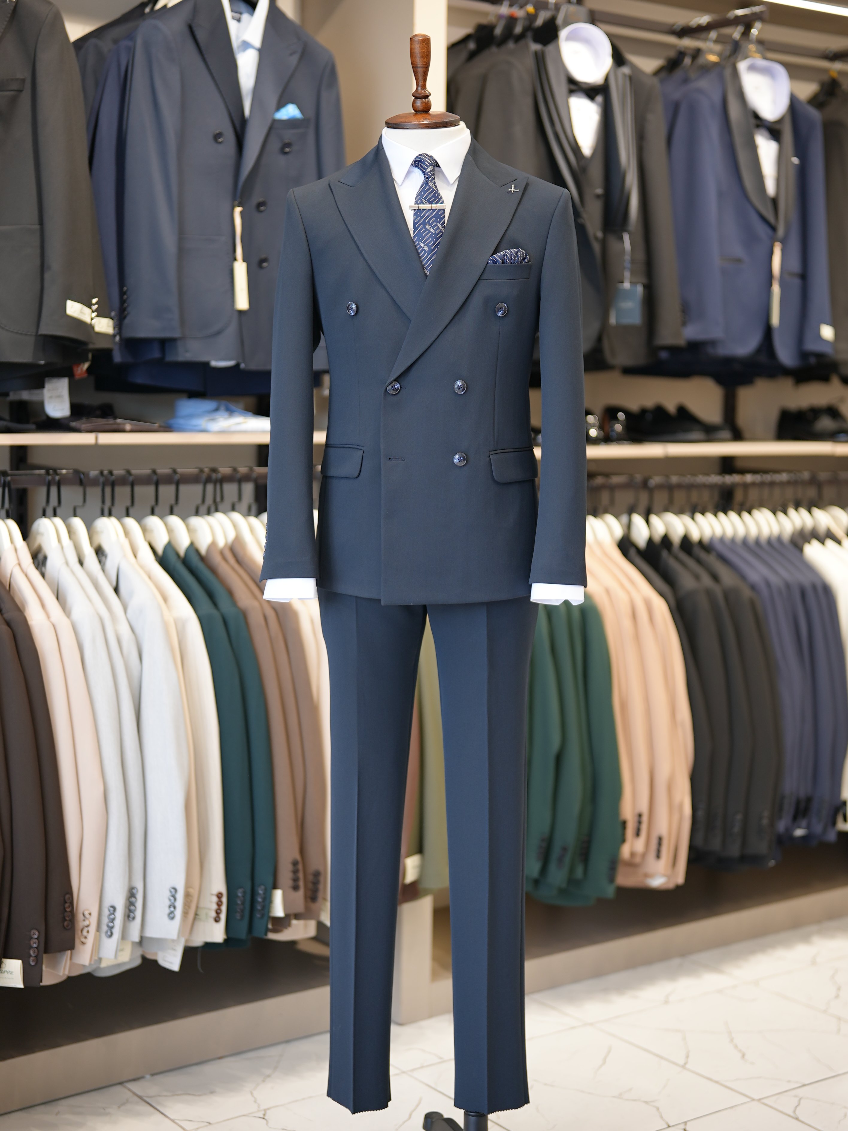 Premium Slim Fit İtalyan Stil Kruvaze Takım Elbise - Ceket Pantolon - Lacivert