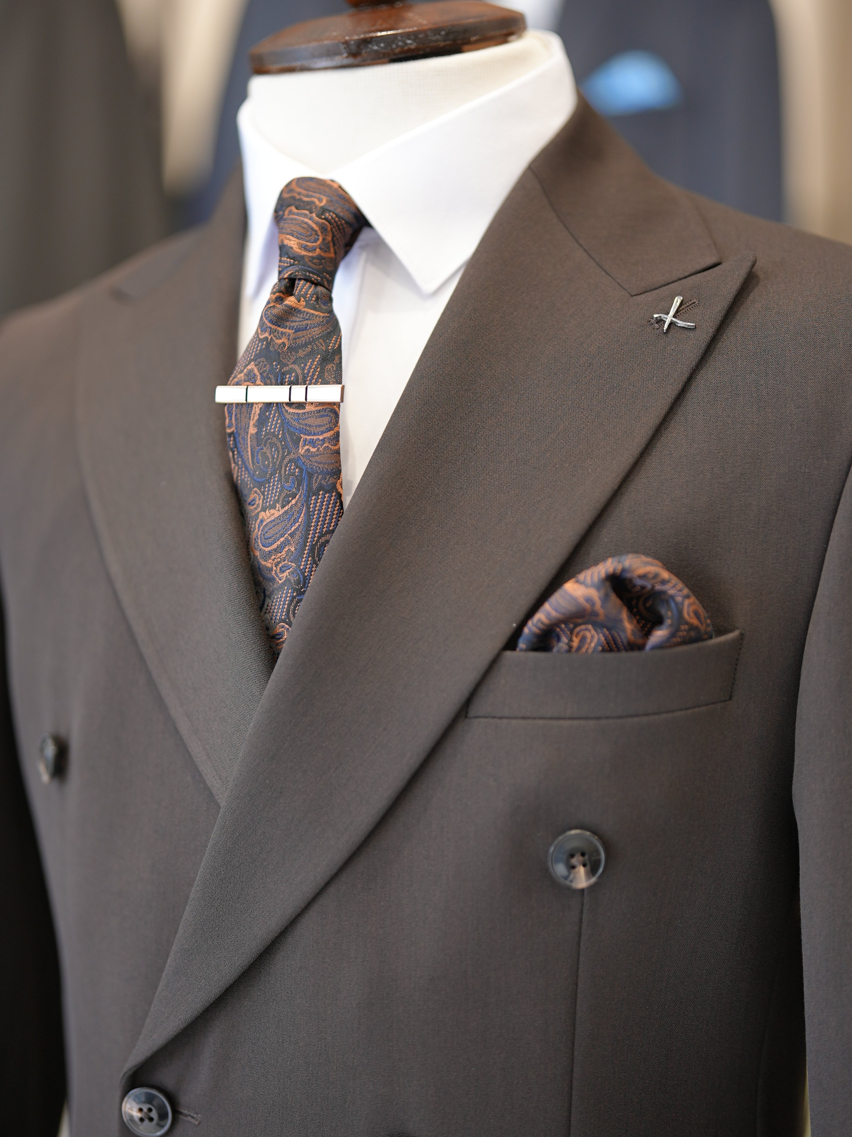 Premium Slim Fit İtalyan Stil Kruvaze Takım Elbise - Ceket Pantolon - Acı Kahve