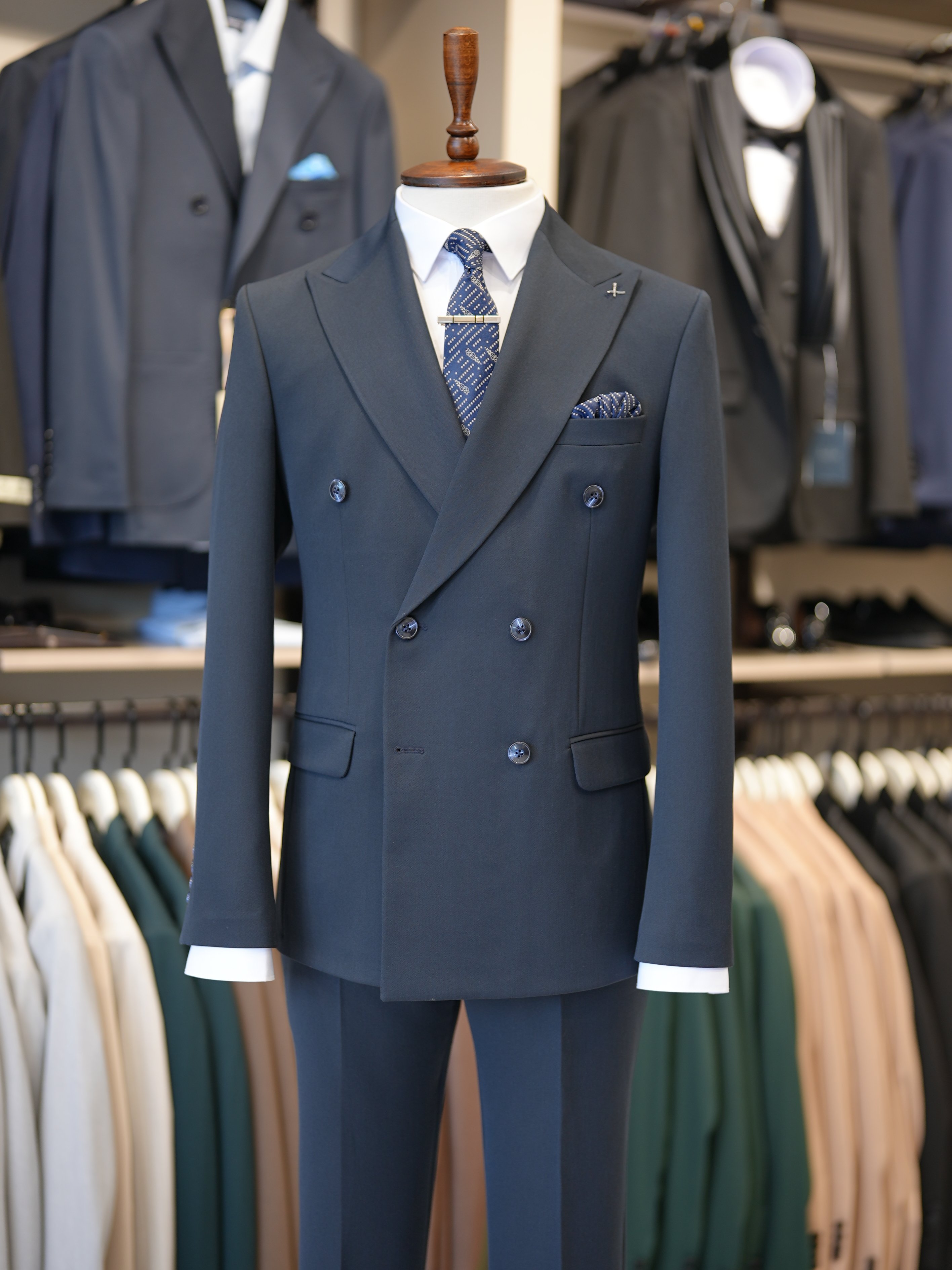 Premium Slim Fit İtalyan Stil Kruvaze Takım Elbise - Ceket Pantolon - Lacivert