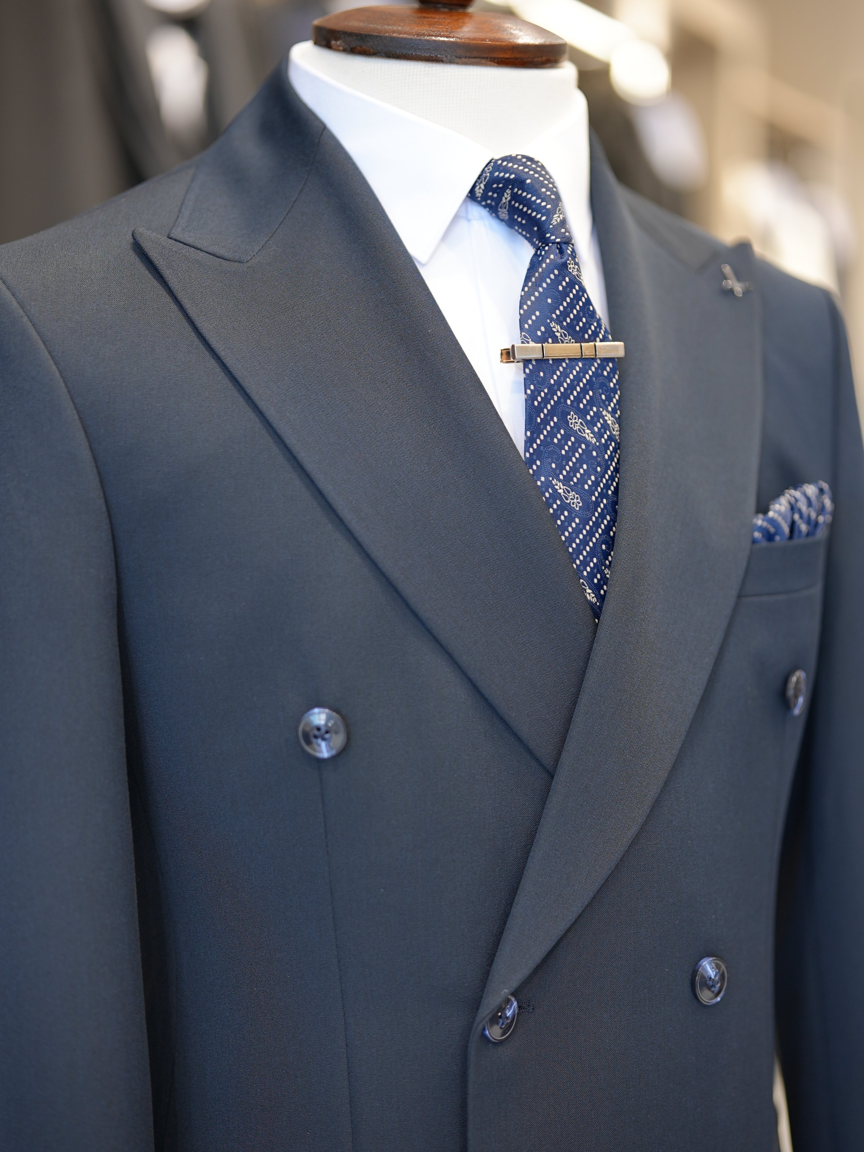 Premium Slim Fit İtalyan Stil Kruvaze Takım Elbise - Ceket Pantolon - Lacivert