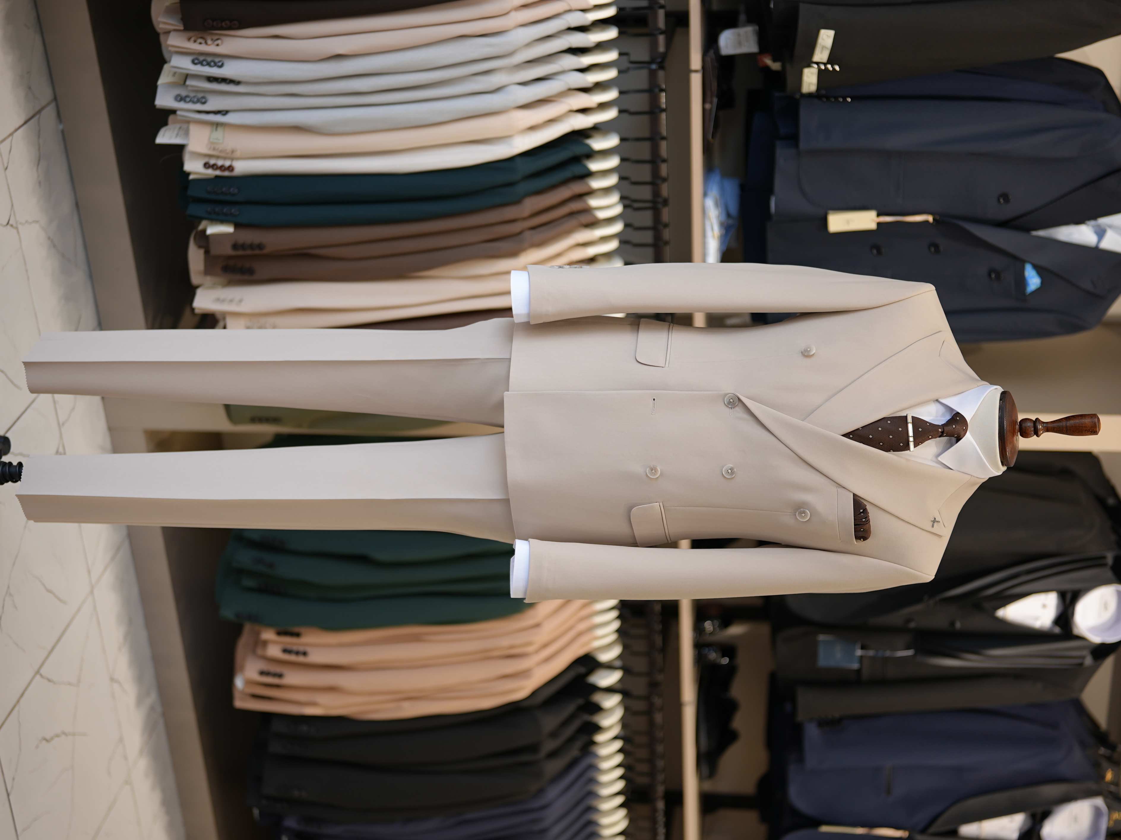Premium Slim Fit İtalyan Stil Kruvaze Takım Elbise - Ceket Pantolon - Bej