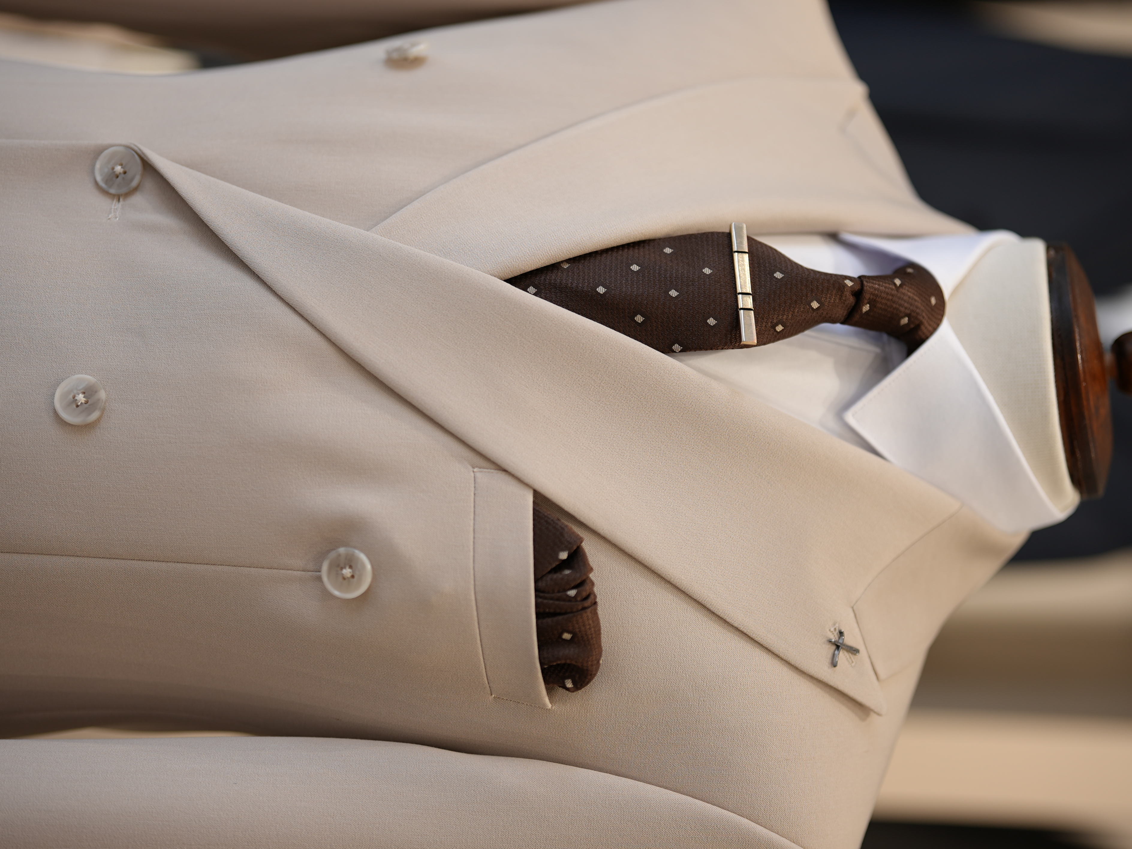 Premium Slim Fit İtalyan Stil Kruvaze Takım Elbise - Ceket Pantolon - Bej