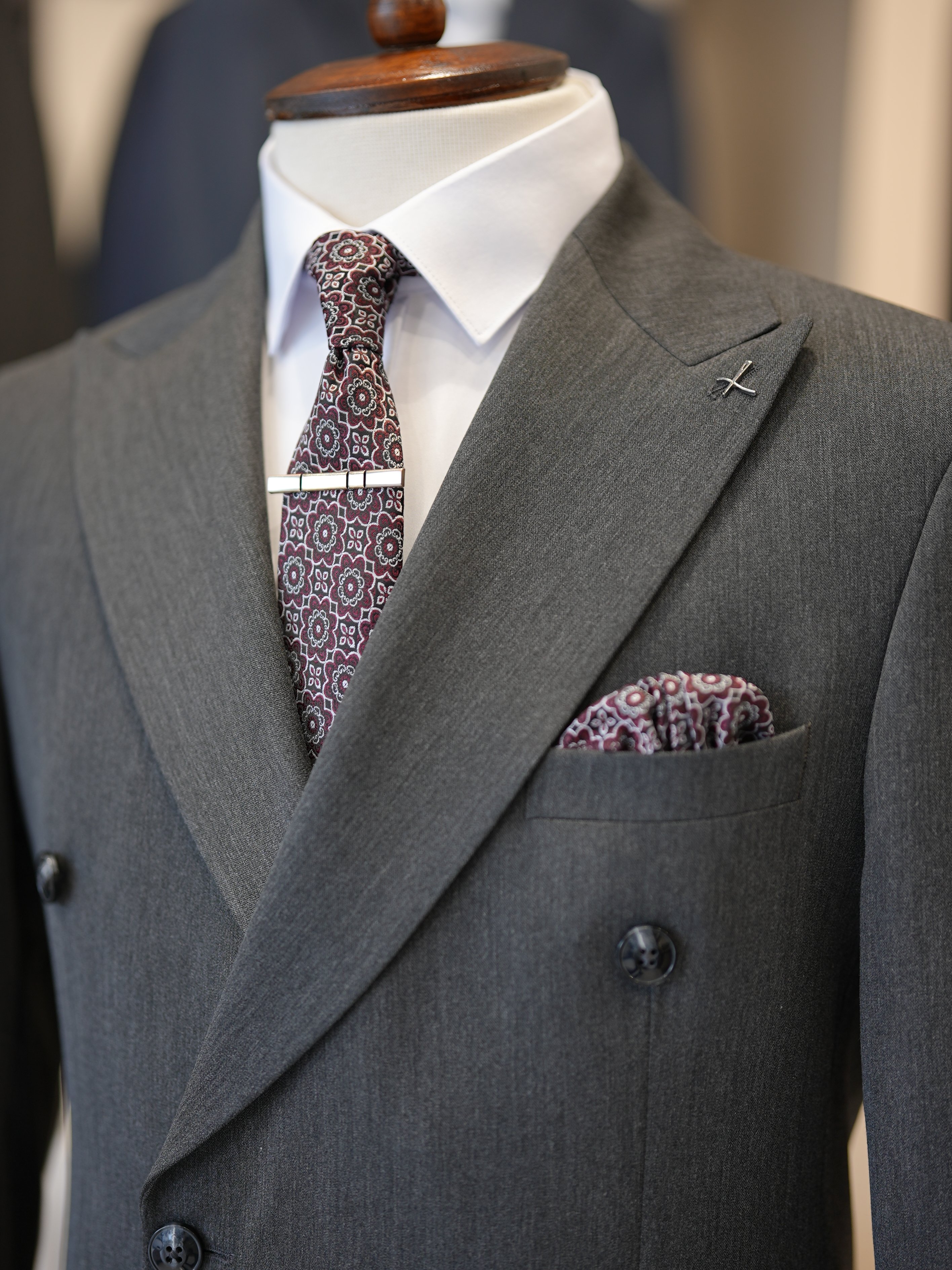 Premium Slim Fit İtalyan Stil Kruvaze Takım Elbise - Ceket Pantolon - Füme
