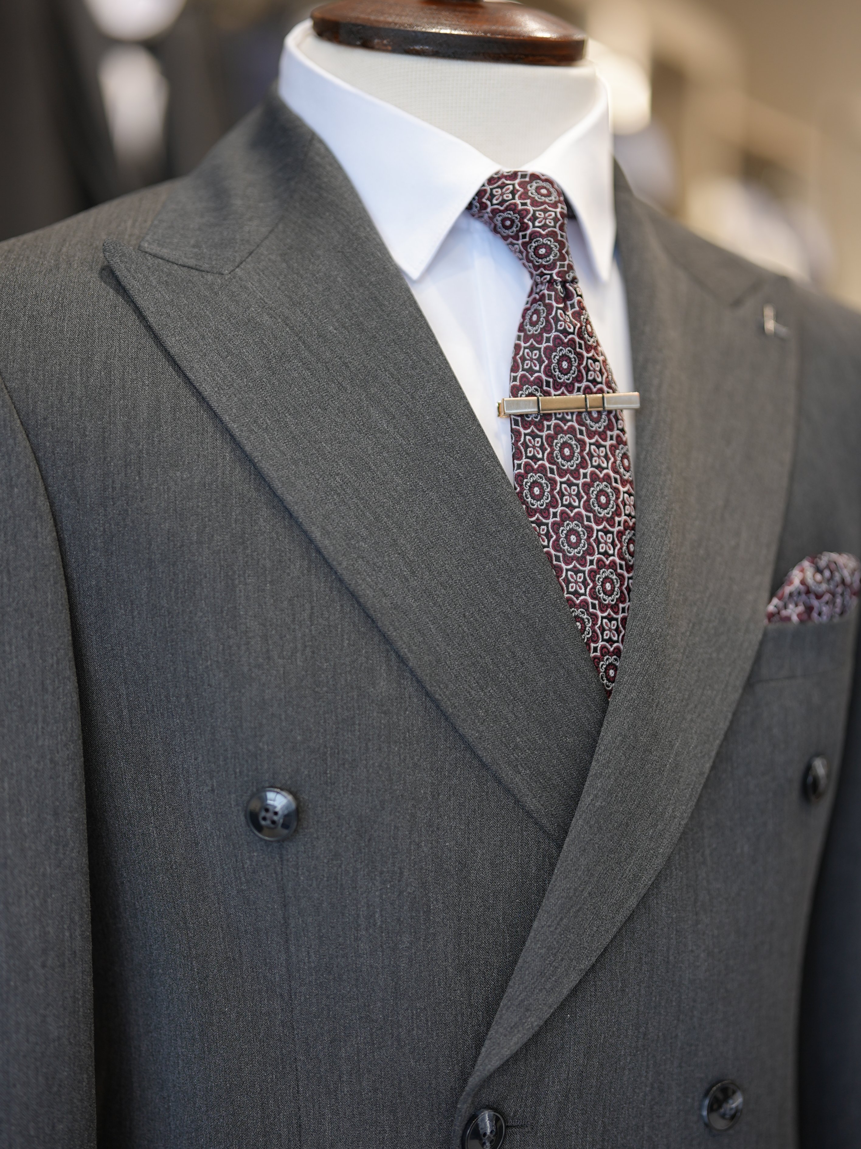 Premium Slim Fit İtalyan Stil Kruvaze Takım Elbise - Ceket Pantolon - Füme
