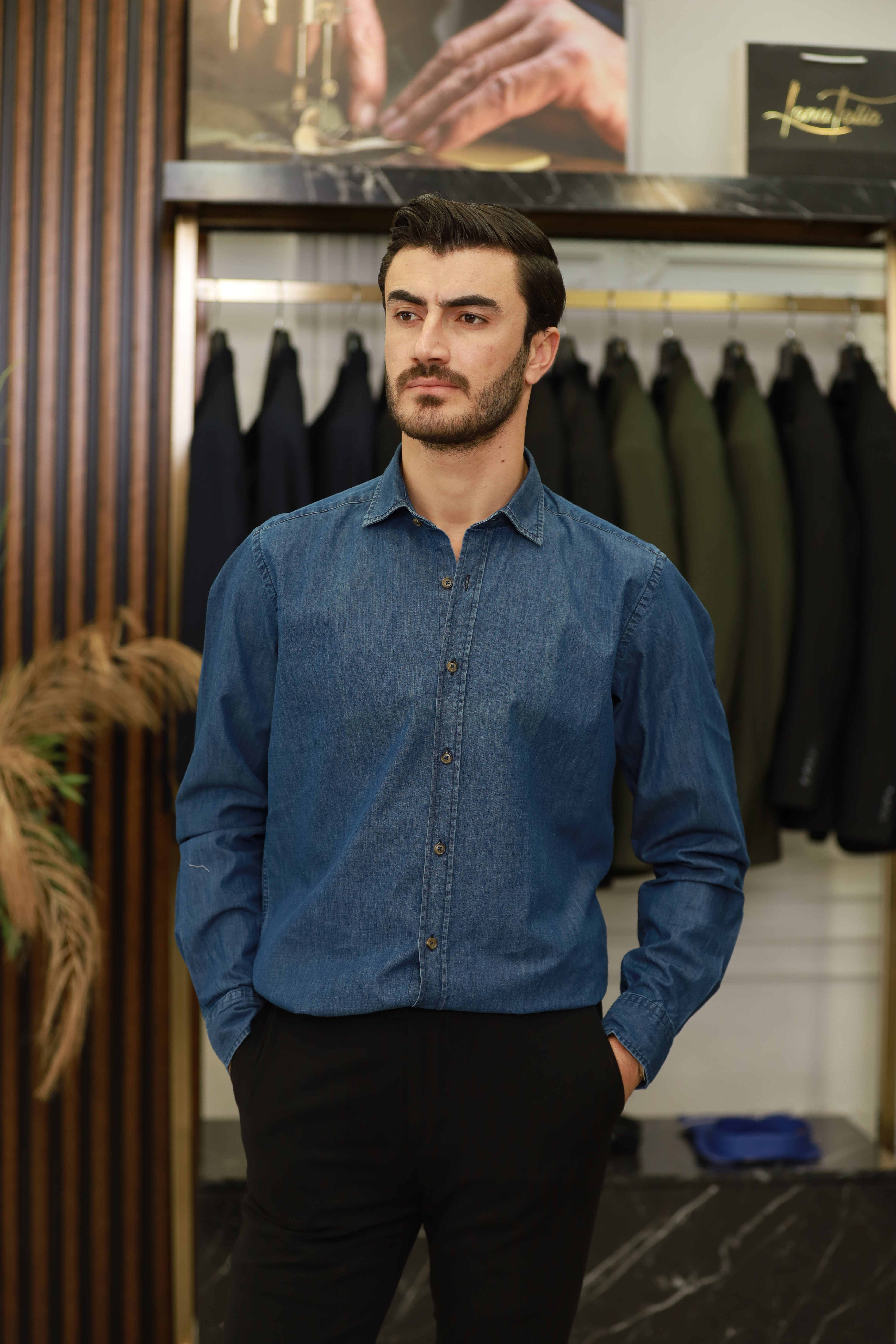 Regular Fit Yıkamalı Spor Gömlek-Lacivert