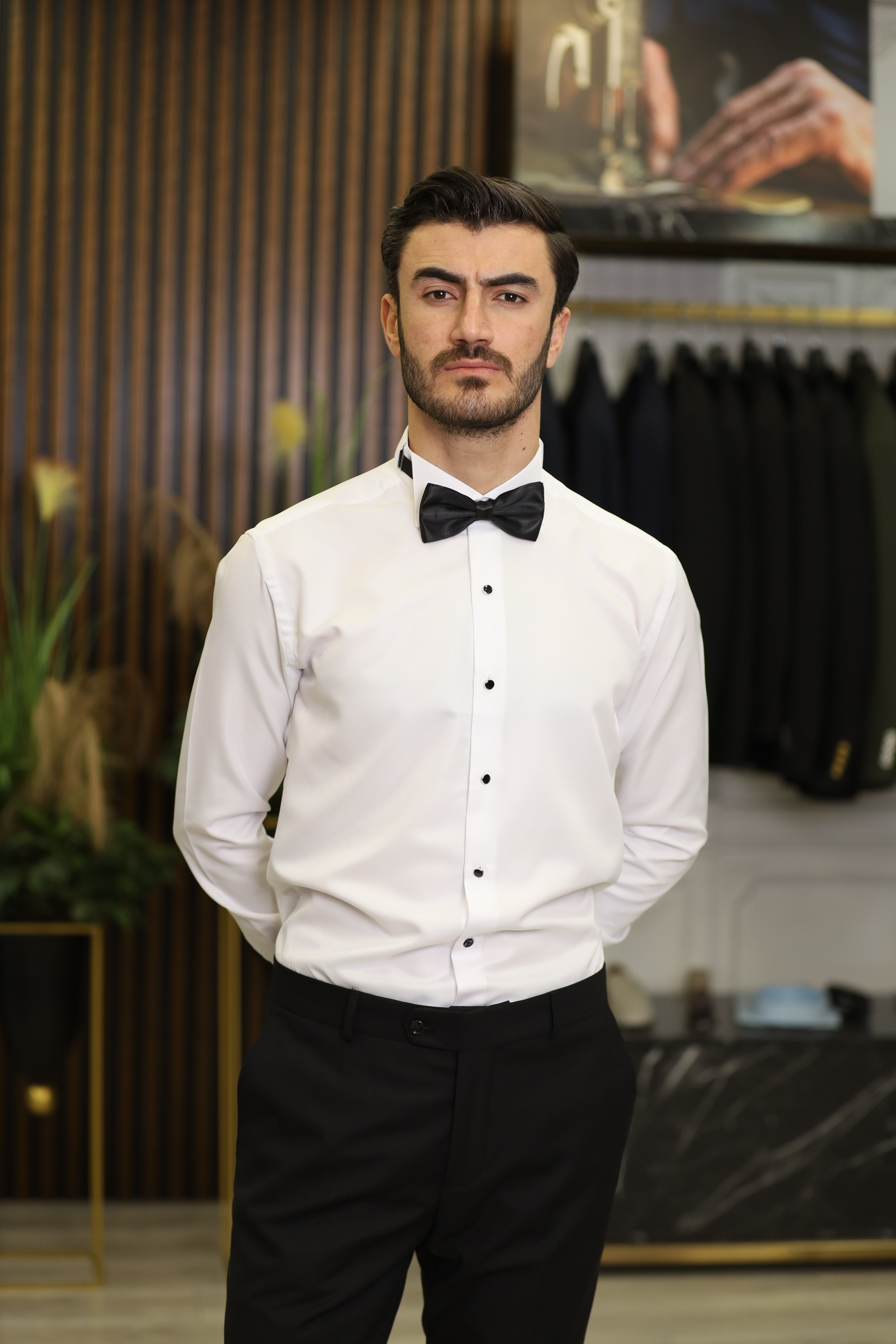 Slim Fit Damatlık Gömlek - Beyaz