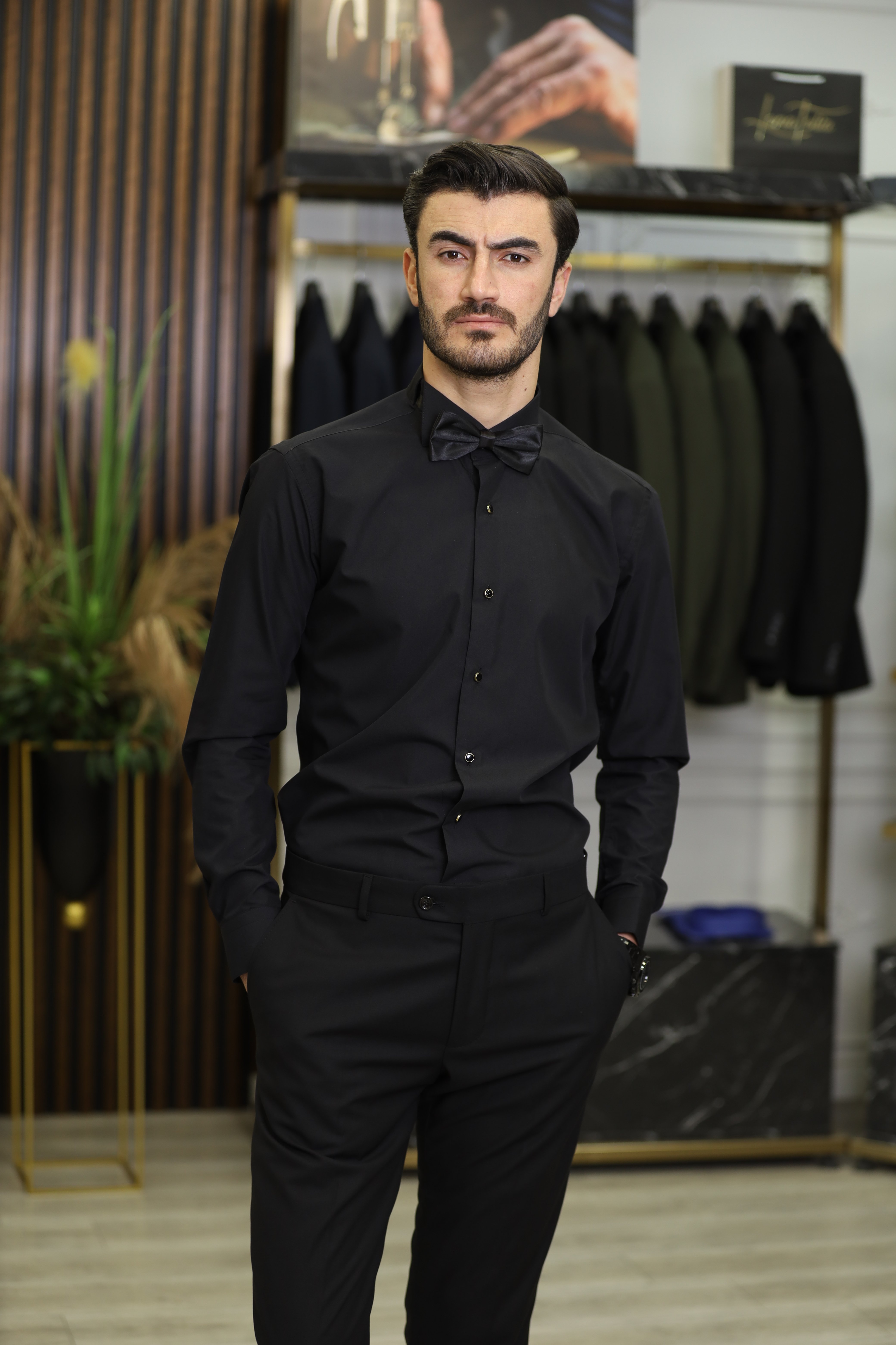 Slim Fit Damatlık Gömlek - Siyah