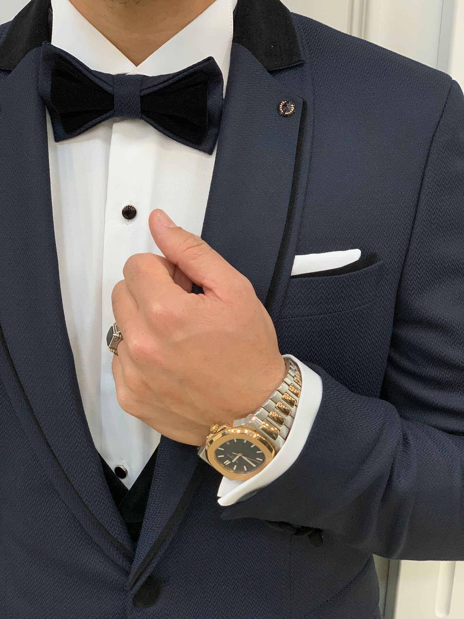 Erkek Smokin Damatlık İtalyan Stil Slim Fit Ceket Yelek Pantolon Papyon