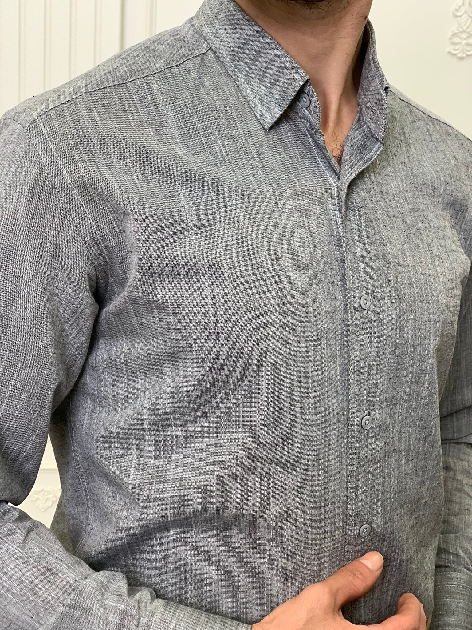 Slim Fit İtalyan Kesim Erkek Gömlek-Gri