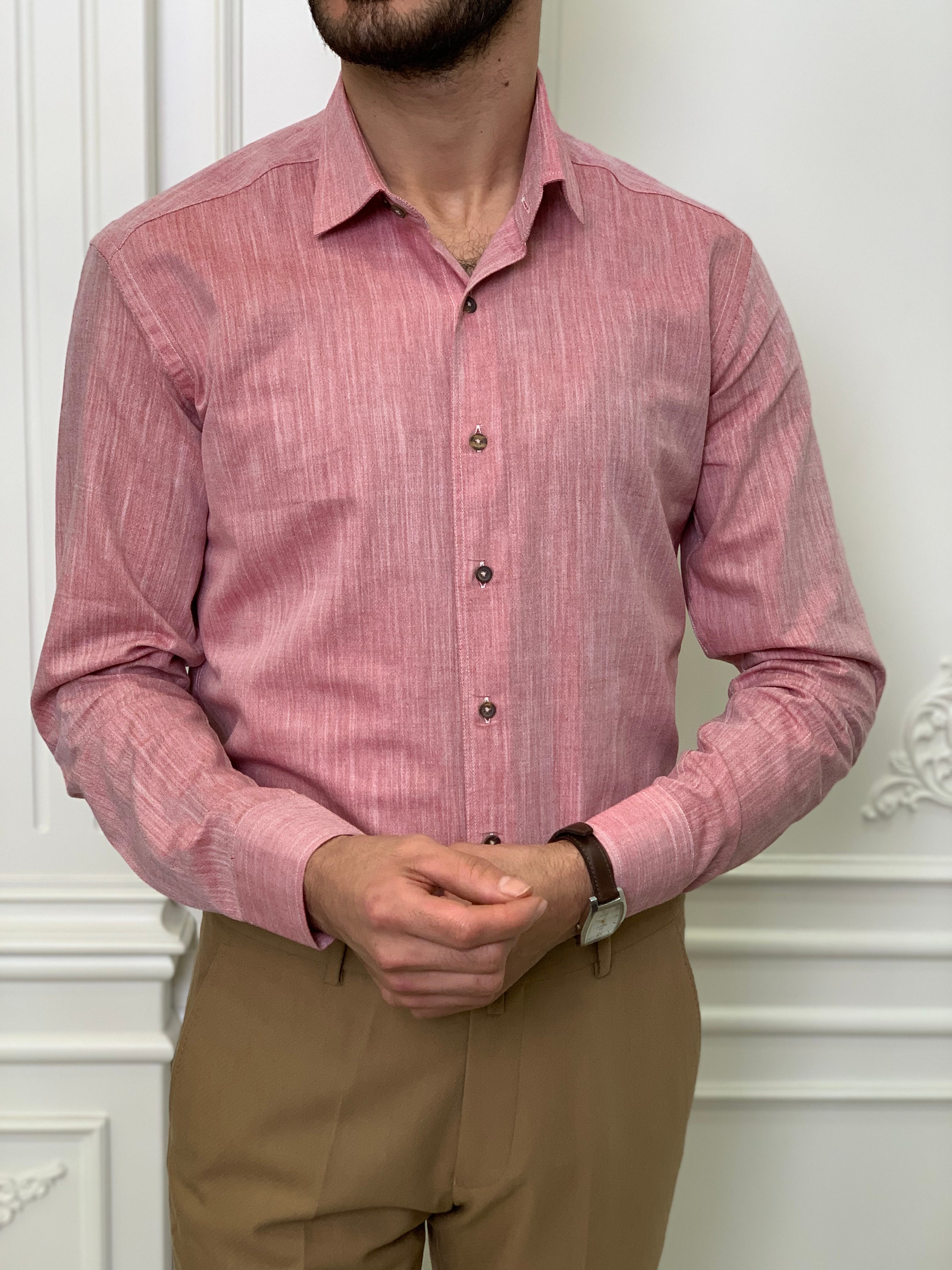 Slim Fit İtalyan Kesim Erkek Gömlek-Gül Kurusu