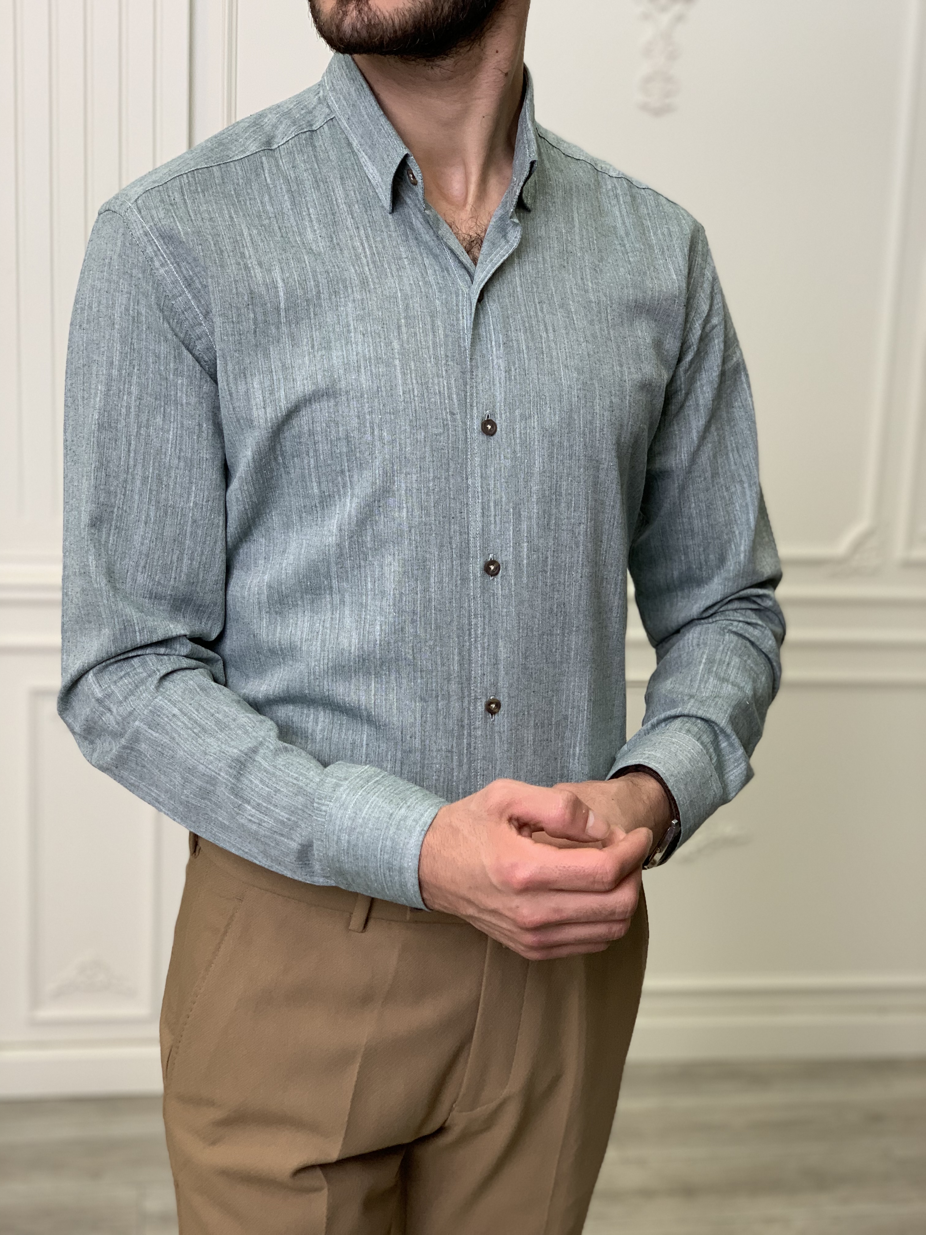 Slim Fit İtalyan Kesim Erkek Gömlek-Lacivert