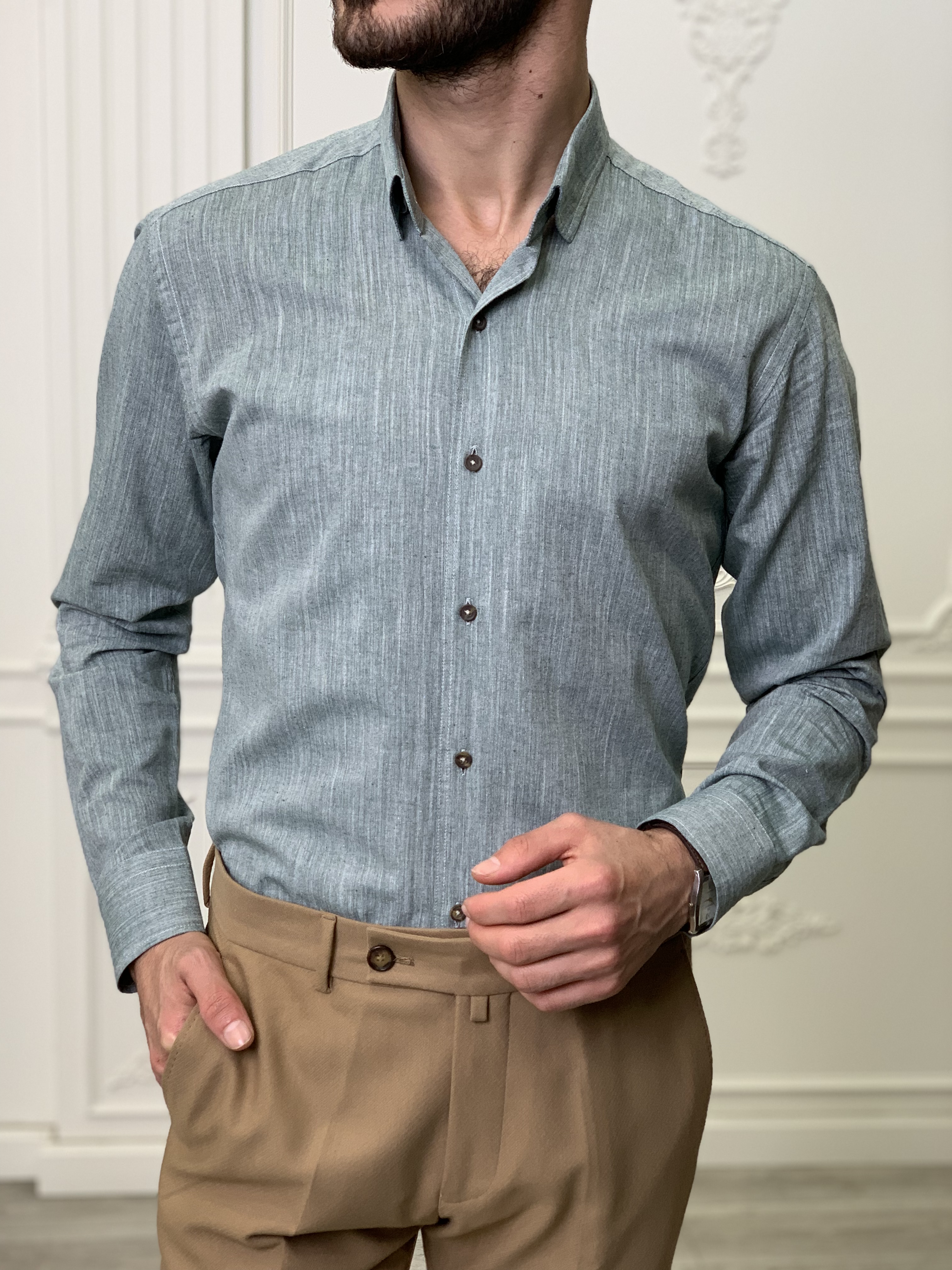 Slim Fit İtalyan Kesim Erkek Gömlek-Lacivert