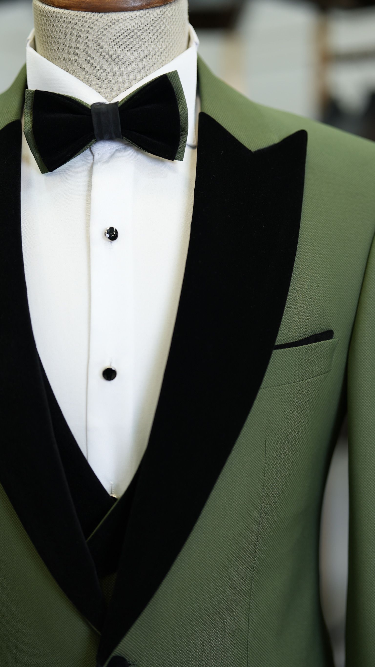 Giacca da smoking da sposo slim fit, gilet, pantaloni, papillon - Verde