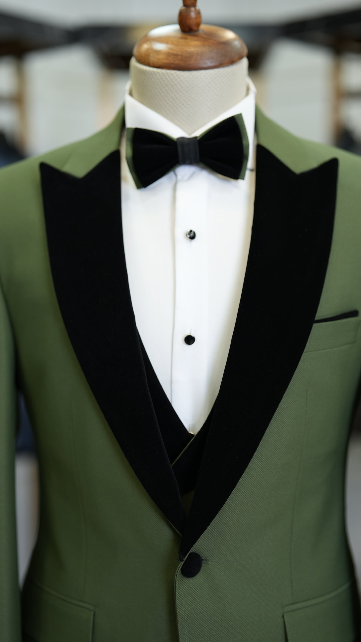 Giacca da smoking da sposo slim fit, gilet, pantaloni, papillon - Verde