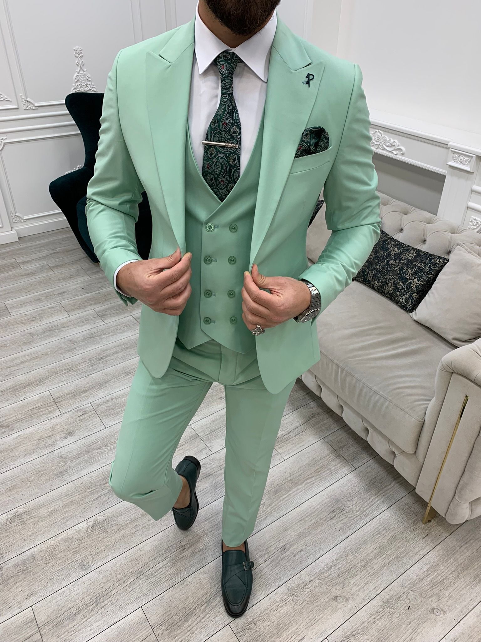 Pantaloni gilet giacca da abito slim fit - Verde acqua
