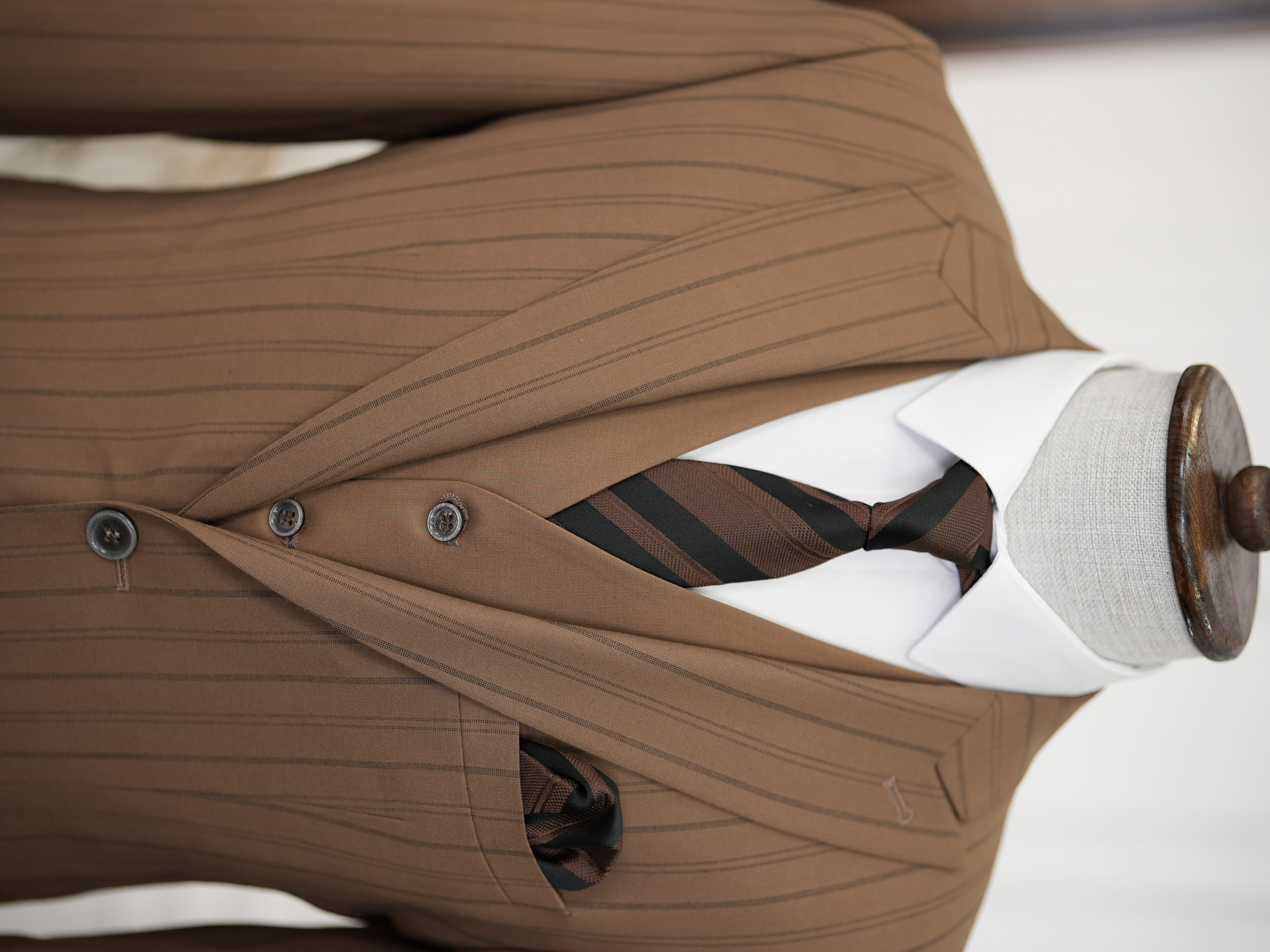 Slim Fit  Takım Elbise Ceket Yelek Pantolon - Kahve