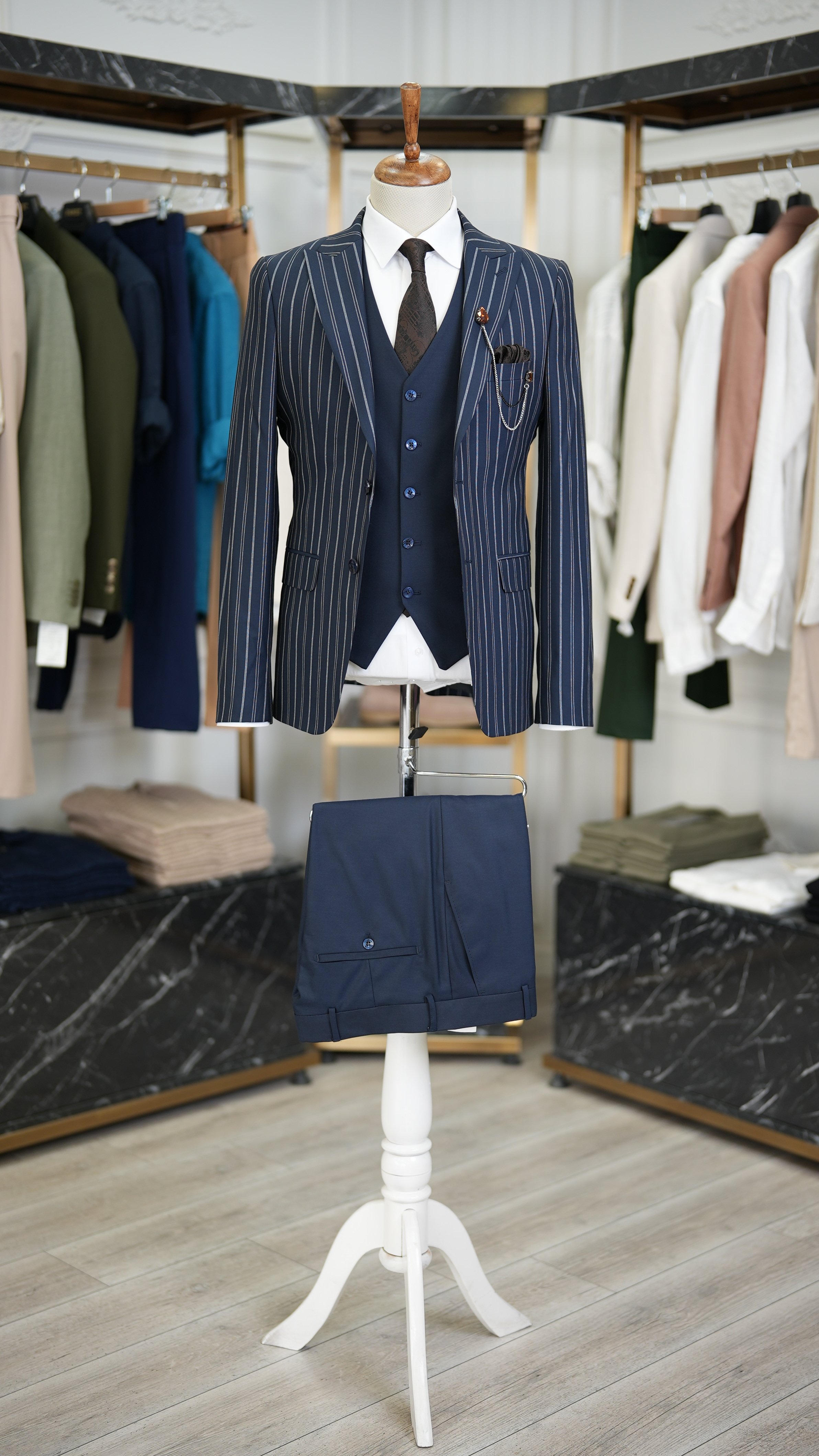 Slim Fit  Takım Elbise Ceket Yelek Pantolon - Lacivert