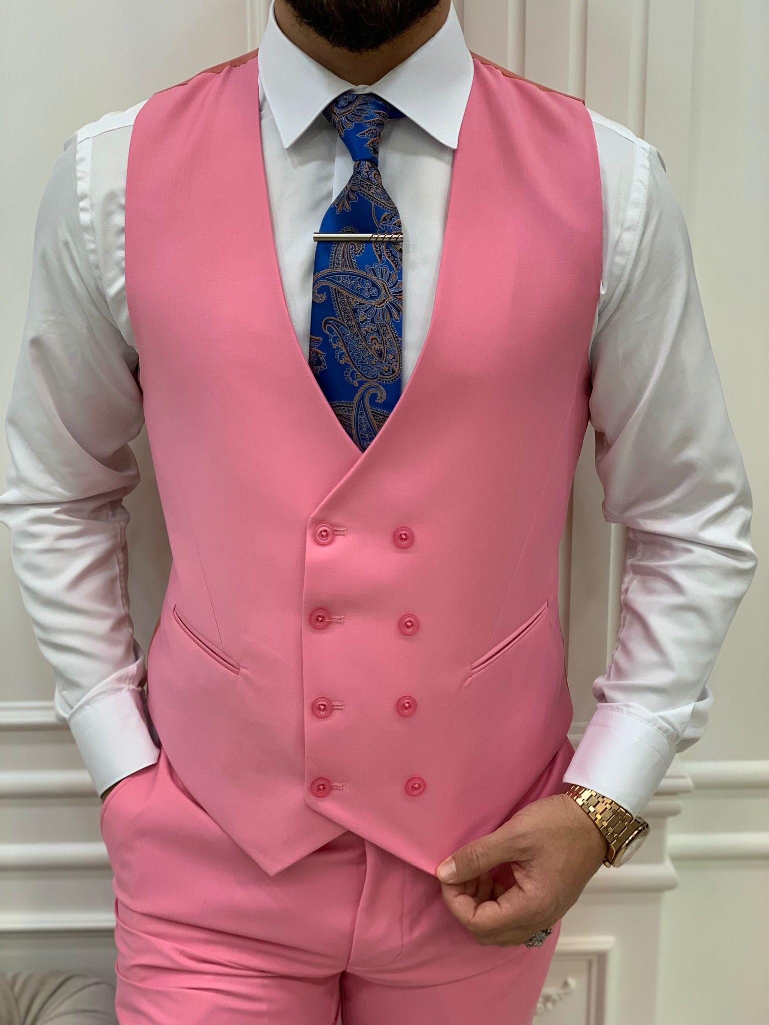 Pantaloni gilet giacca da abito slim fit - rosa
