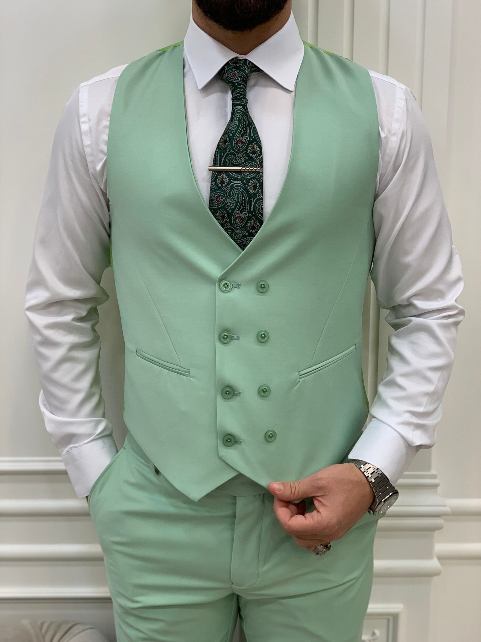 Pantaloni gilet giacca da abito slim fit - Verde acqua