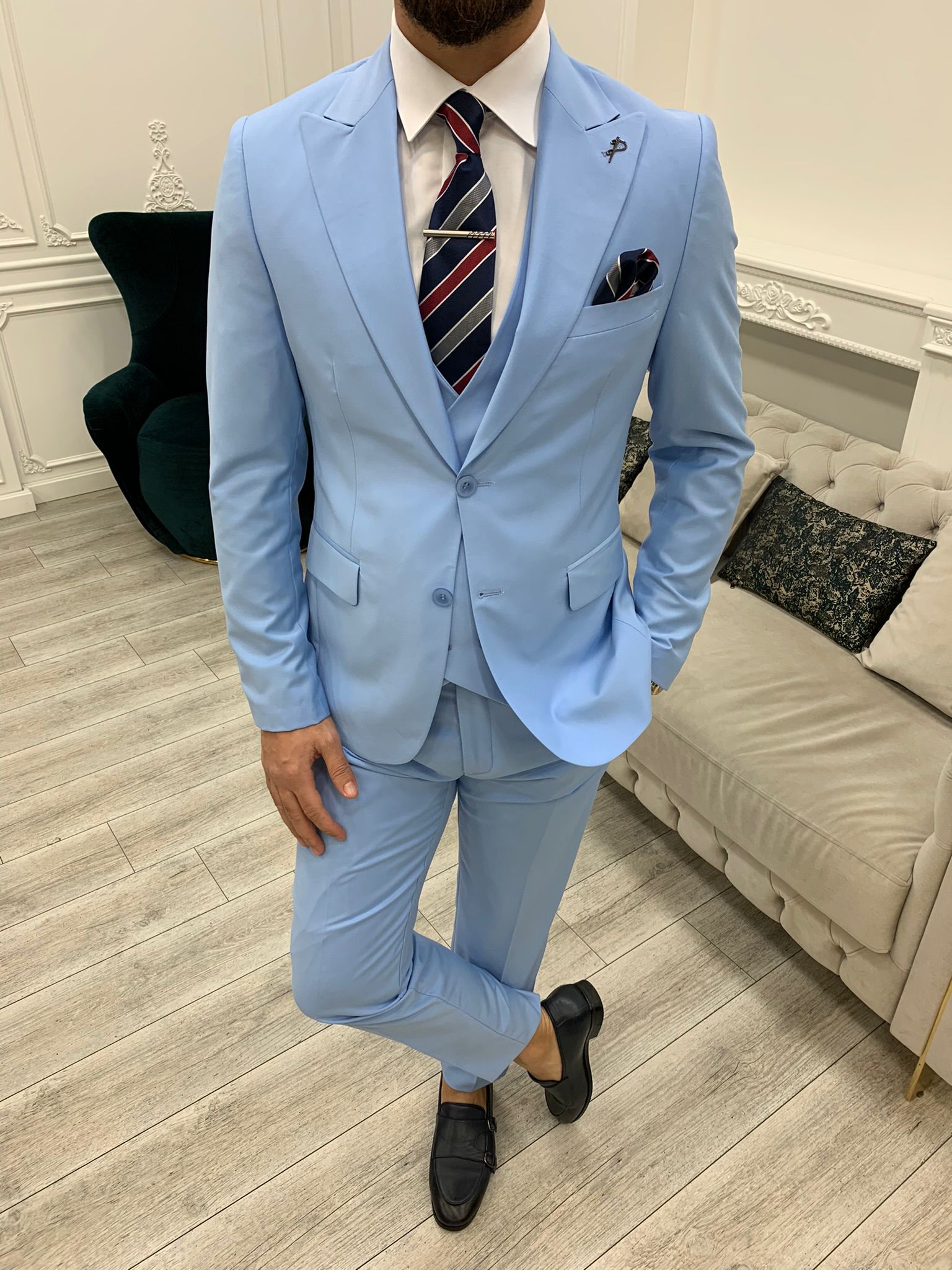 Pantaloni gilet giacca da abito slim fit - Blu ghiaccio