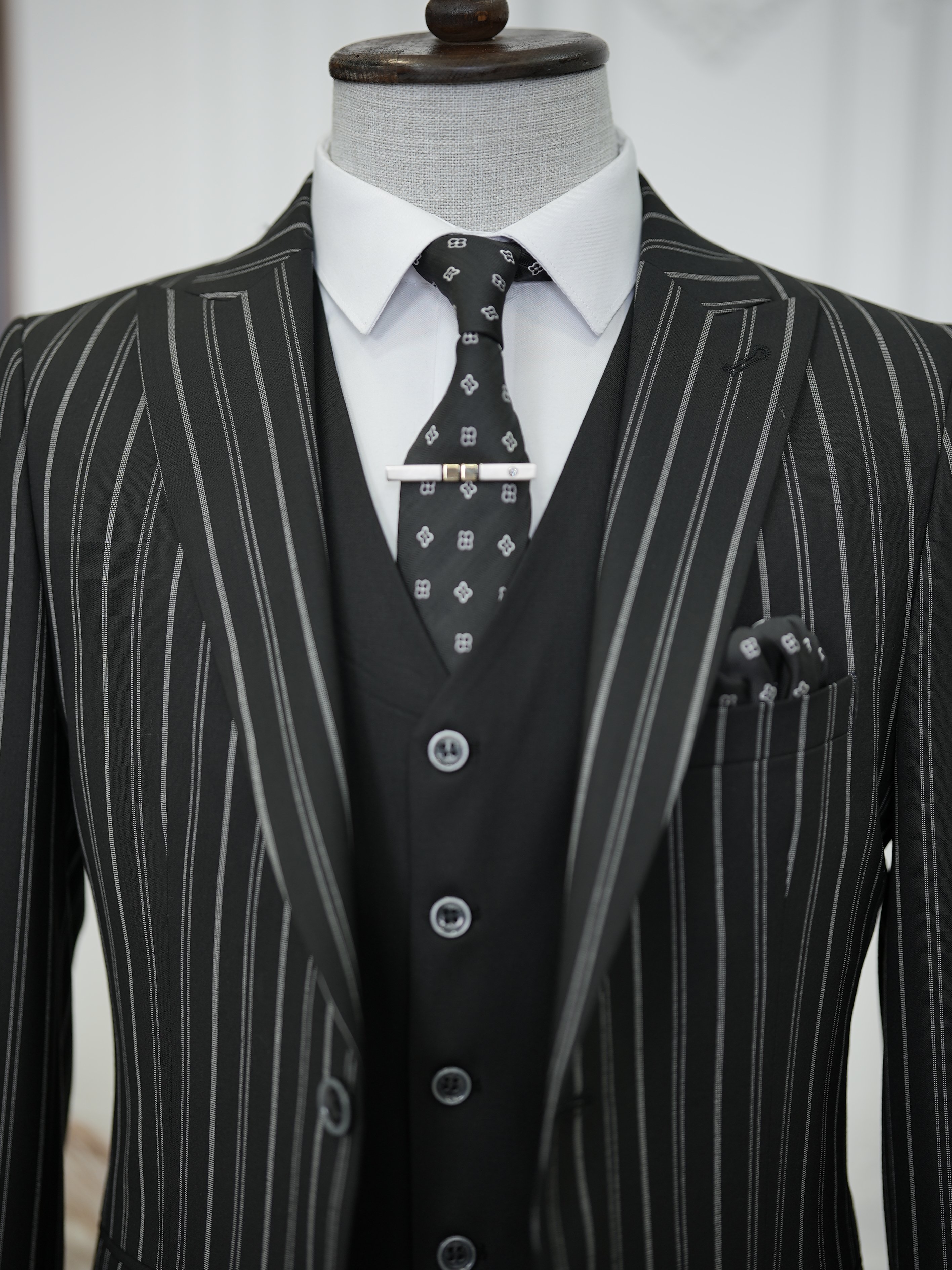 Slim Fit  Takım Elbise Ceket Yelek Pantolon - Siyah