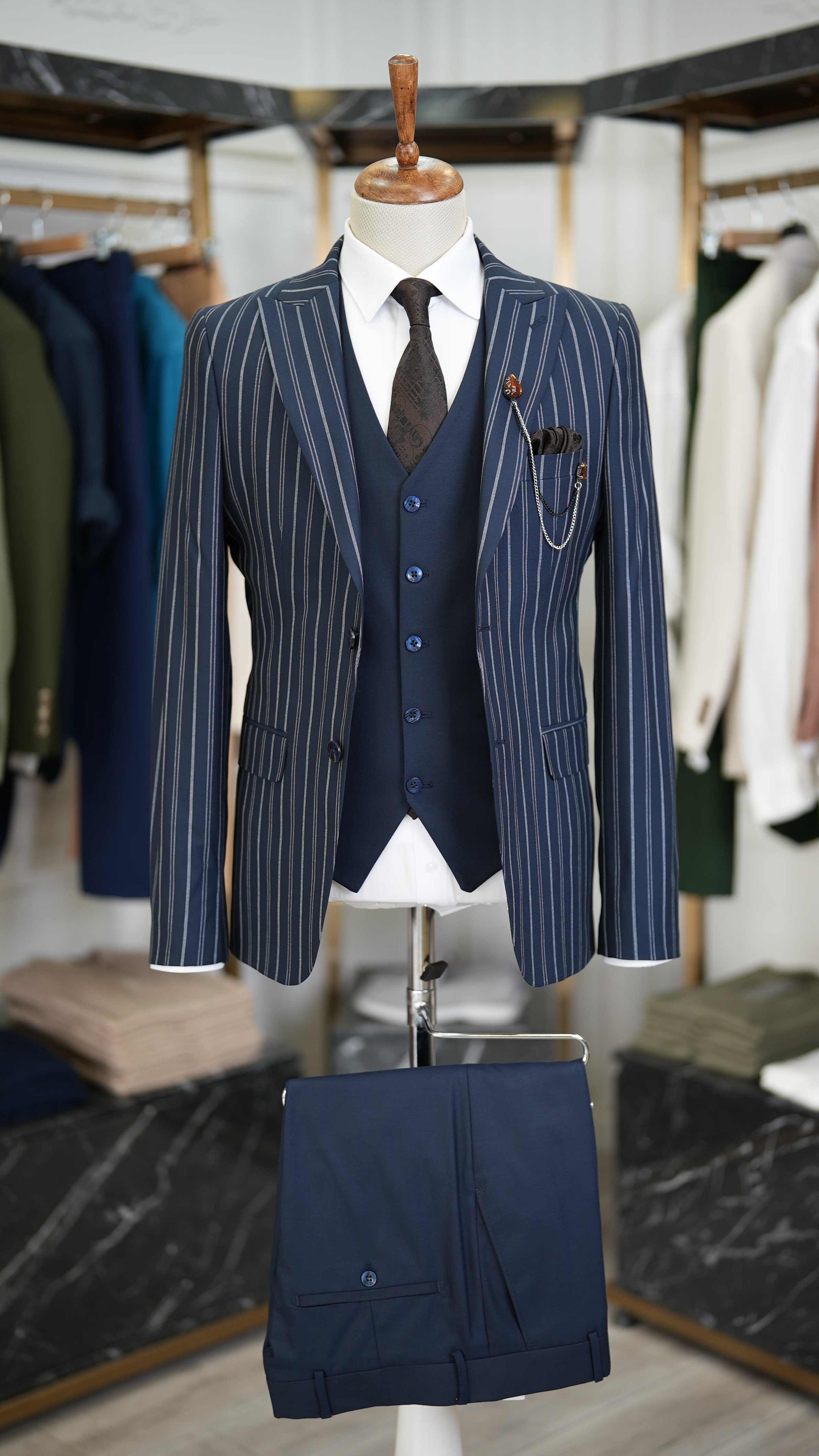 Slim Fit  Takım Elbise Ceket Yelek Pantolon - Lacivert