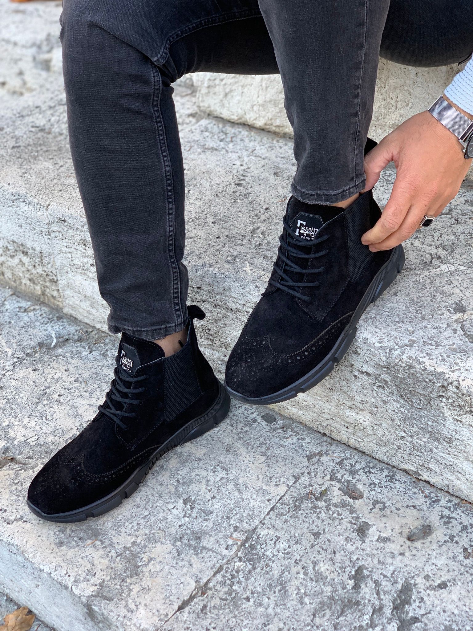 Bağcıklı Bot-Siyah Süet