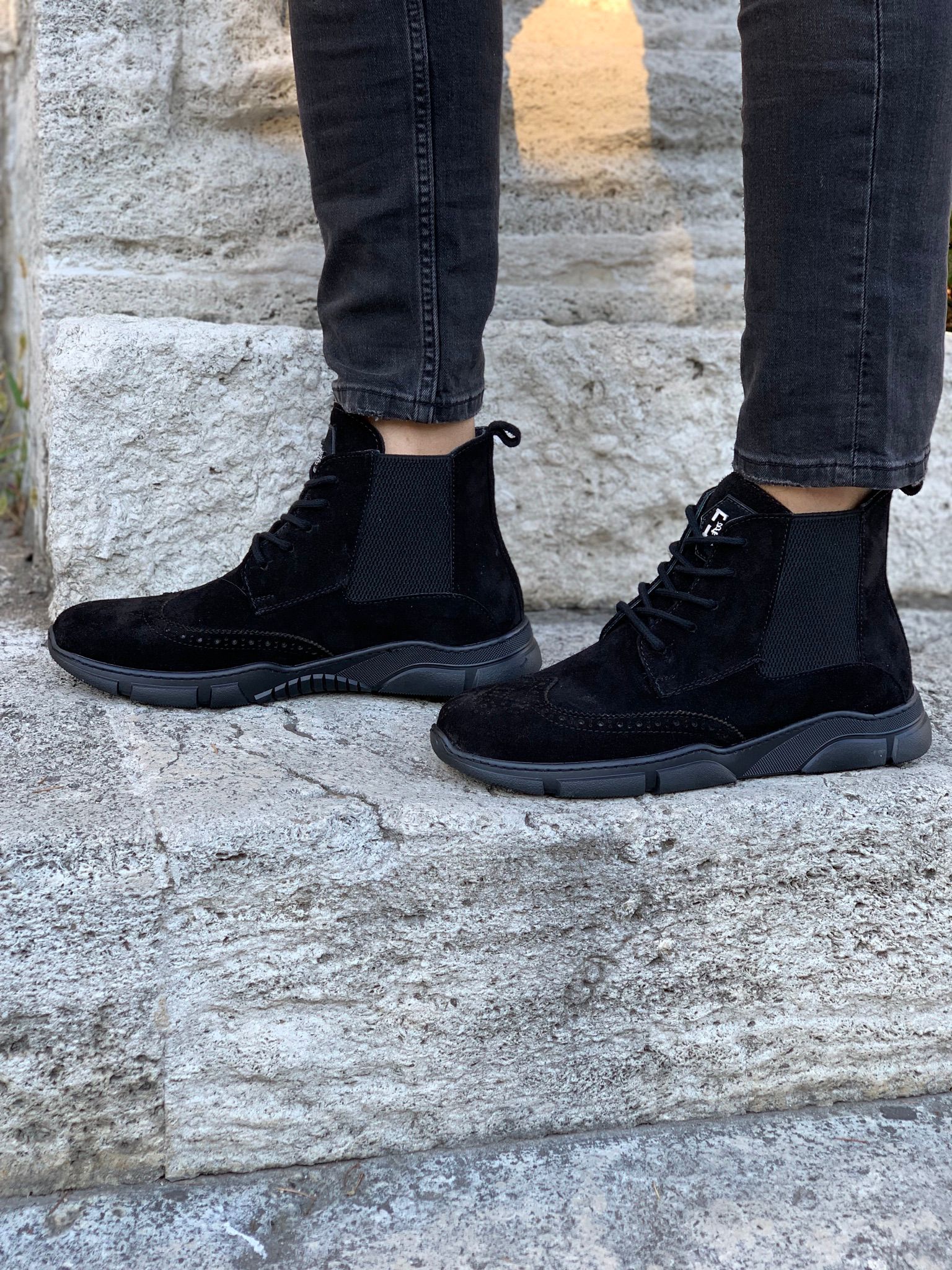 Bağcıklı Bot-Siyah Süet