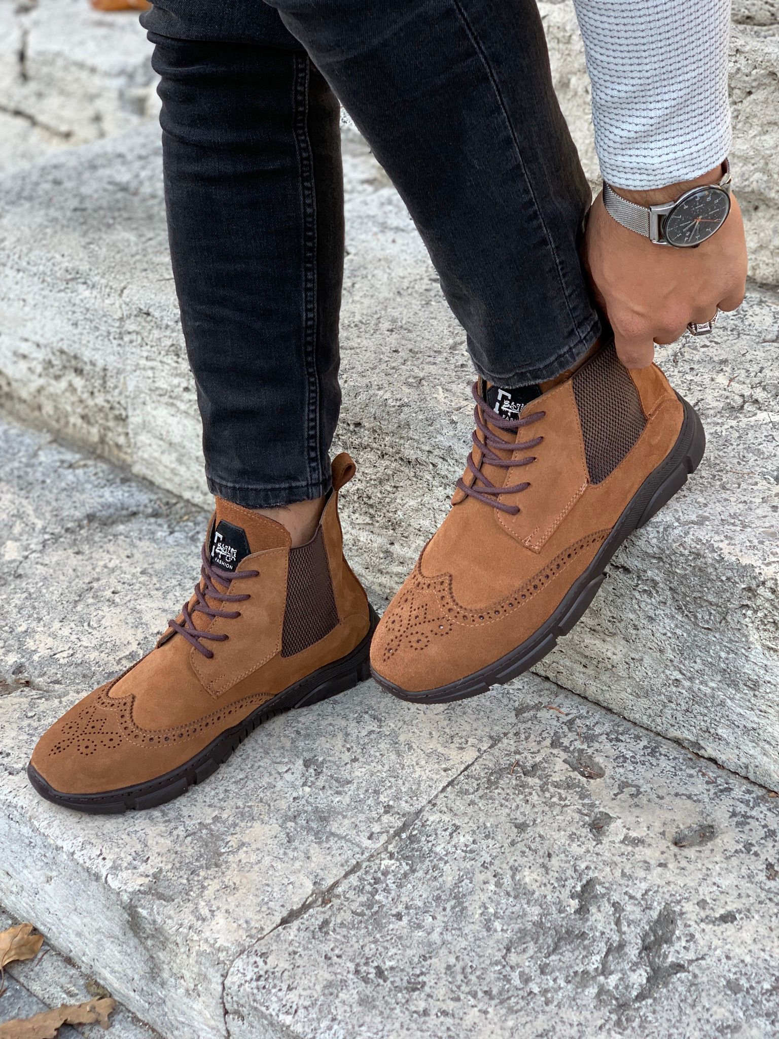 Bağcıklı Bot-Süet Taba