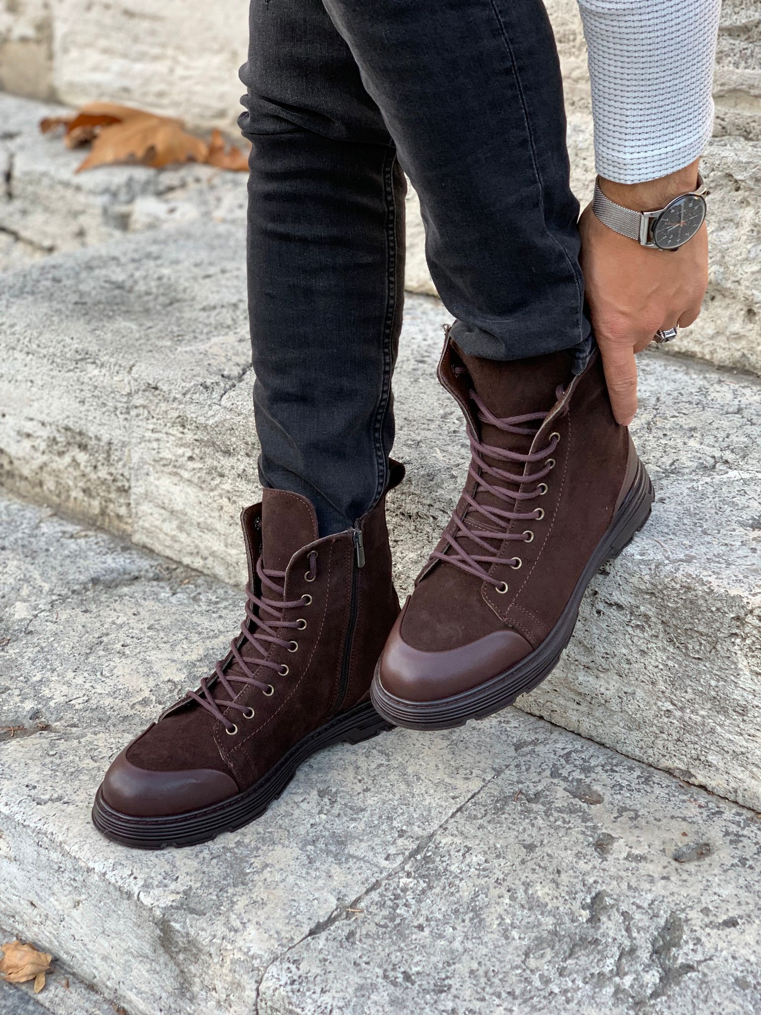 Bağcıklı Erkek Bot-Süet Acı Kahve