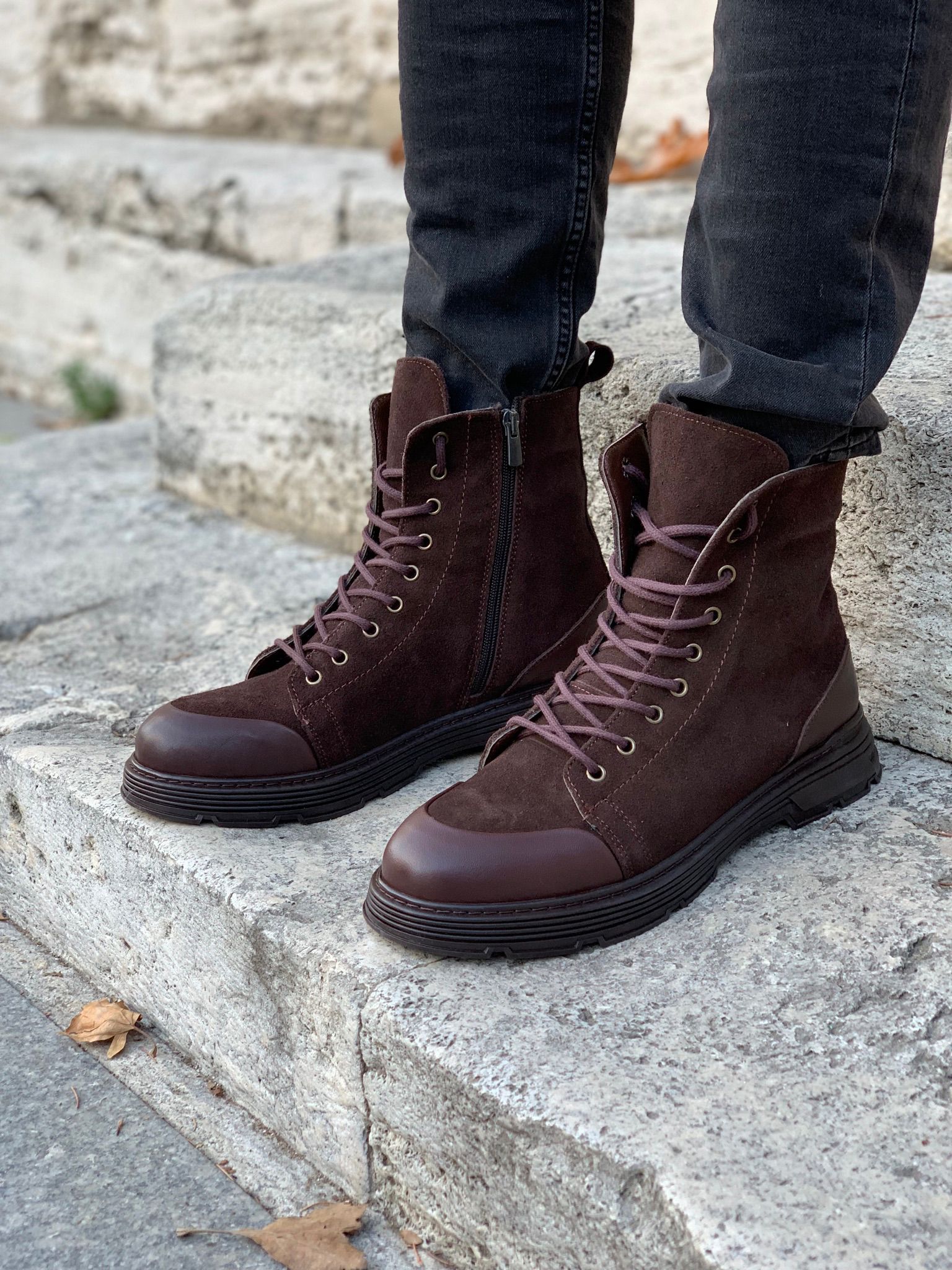 Bağcıklı Erkek Bot-Süet Acı Kahve