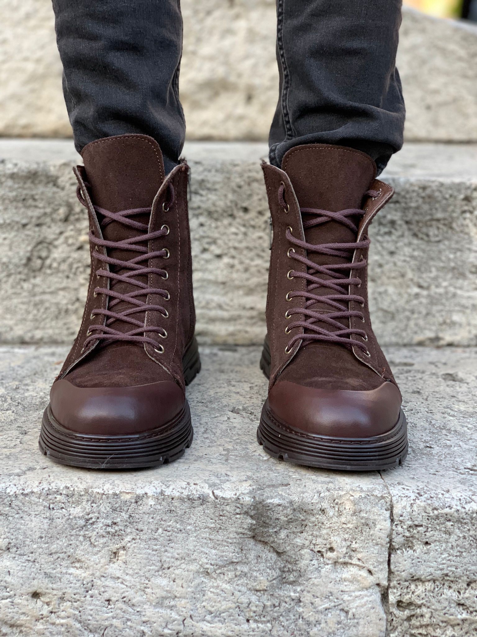 Bağcıklı Erkek Bot-Süet Acı Kahve