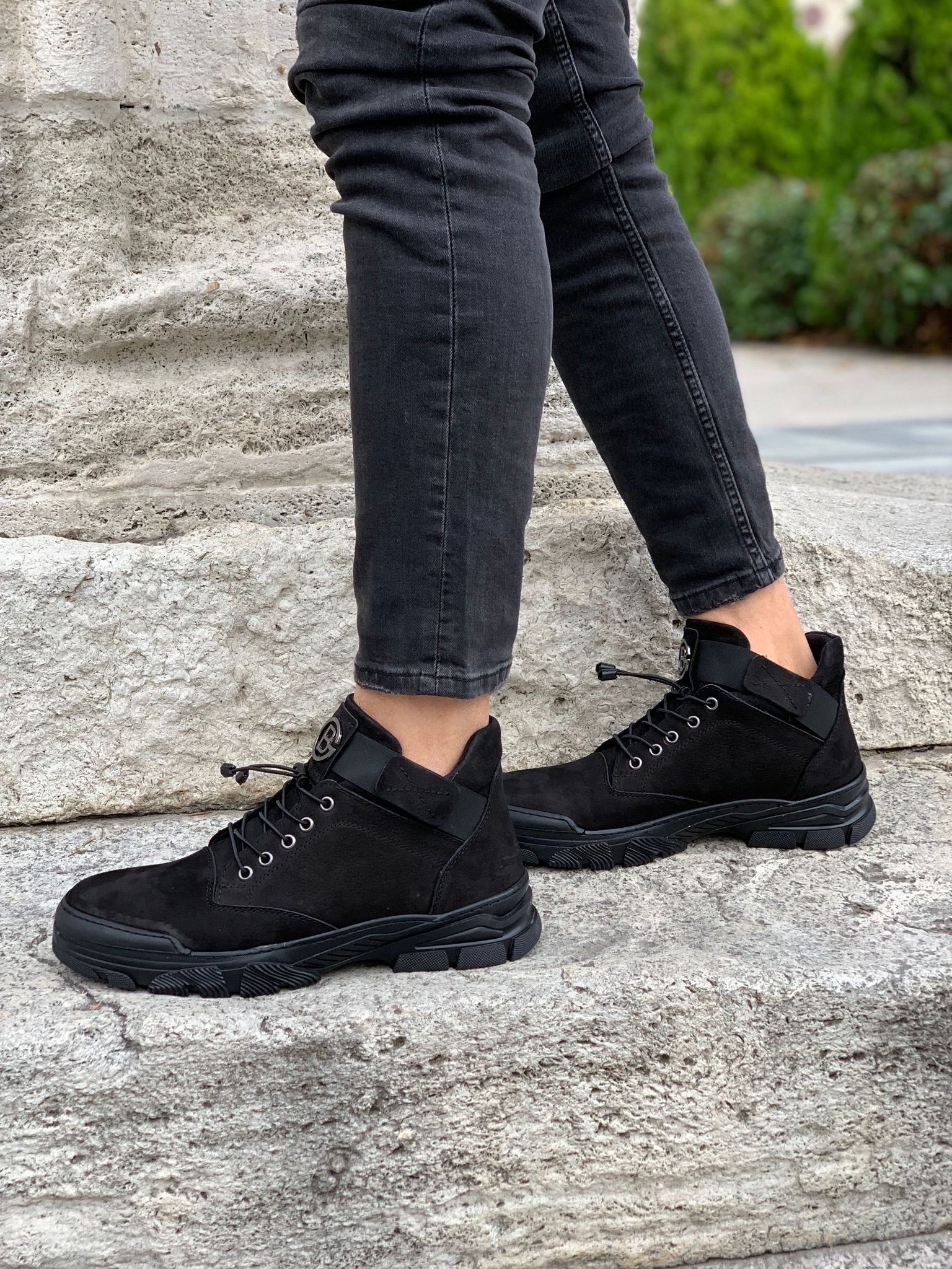 Bağcıklı Hakiki Deri Bot-Siyah