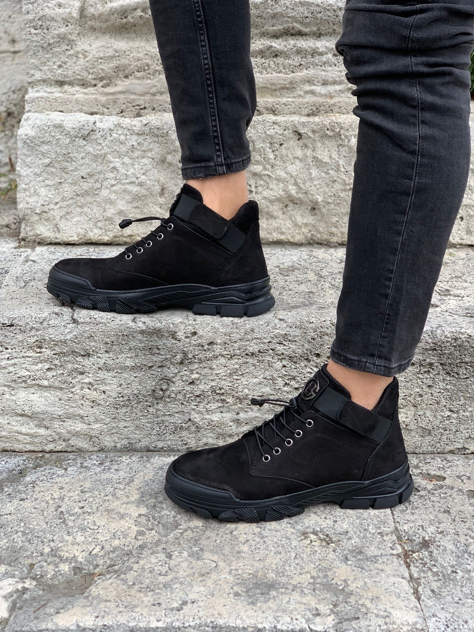 Bağcıklı Hakiki Deri Bot-Siyah