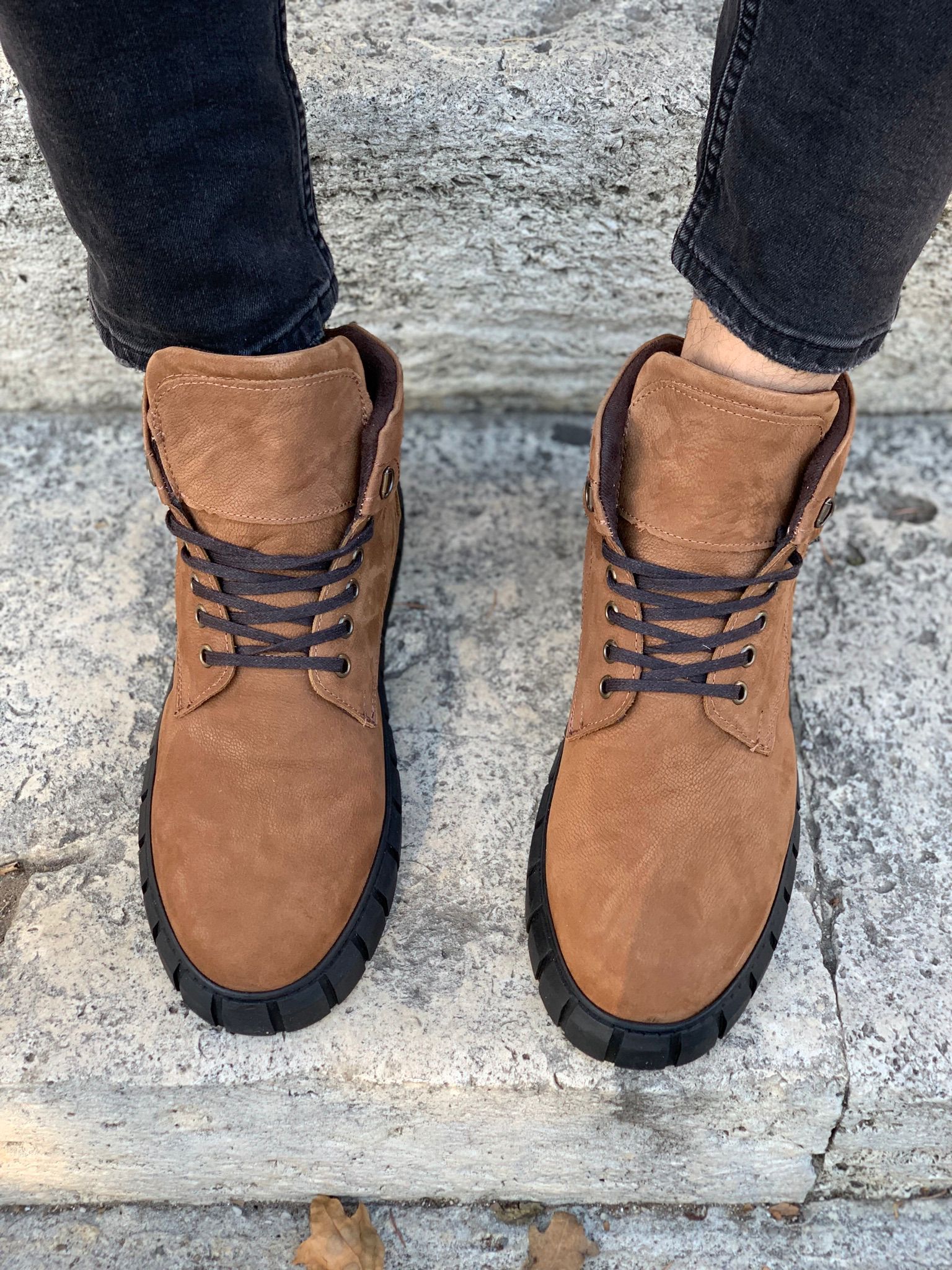 Bağcıklı Hakiki Deri Bot-Taba