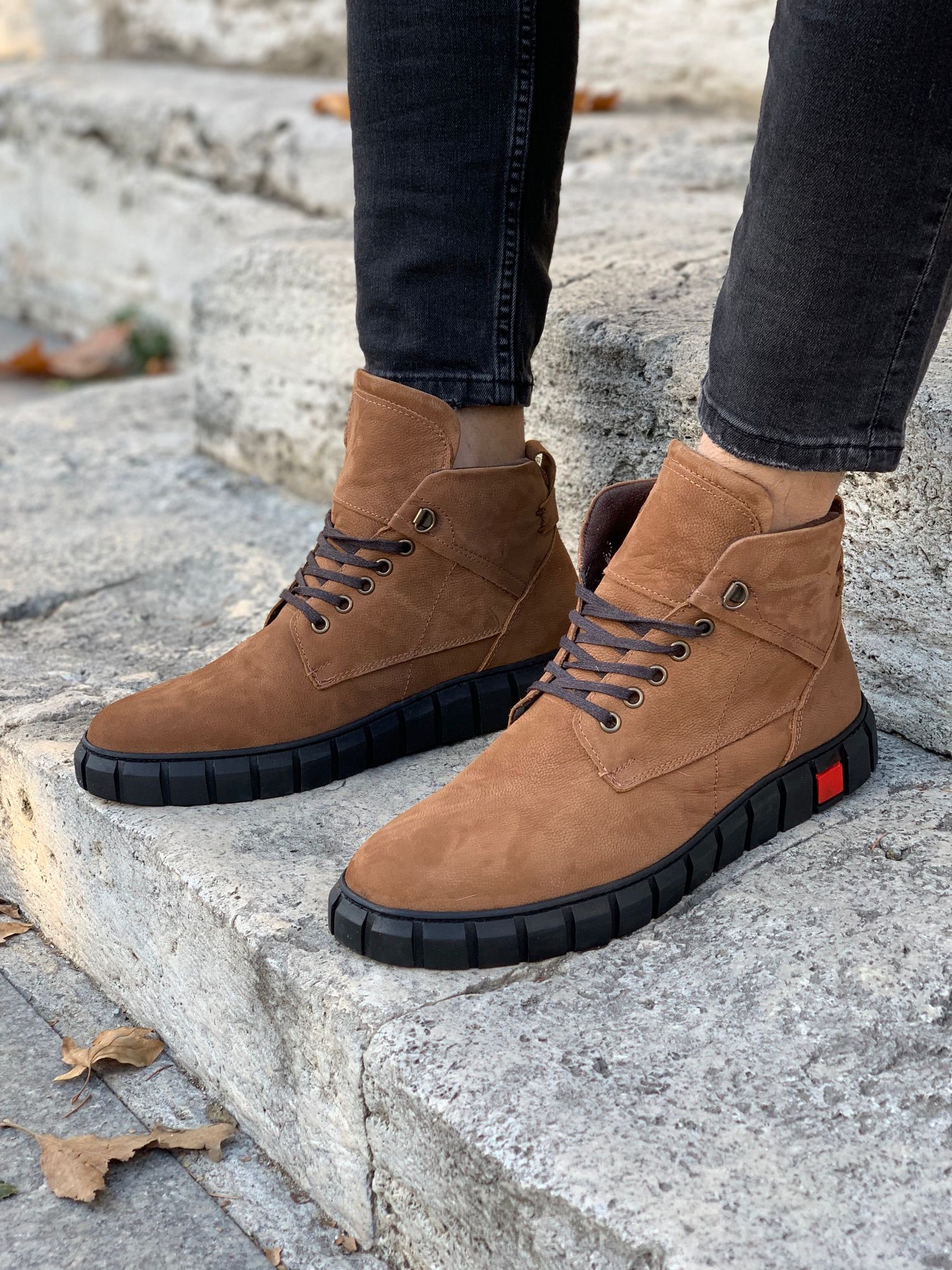 Bağcıklı Hakiki Deri Bot-Taba