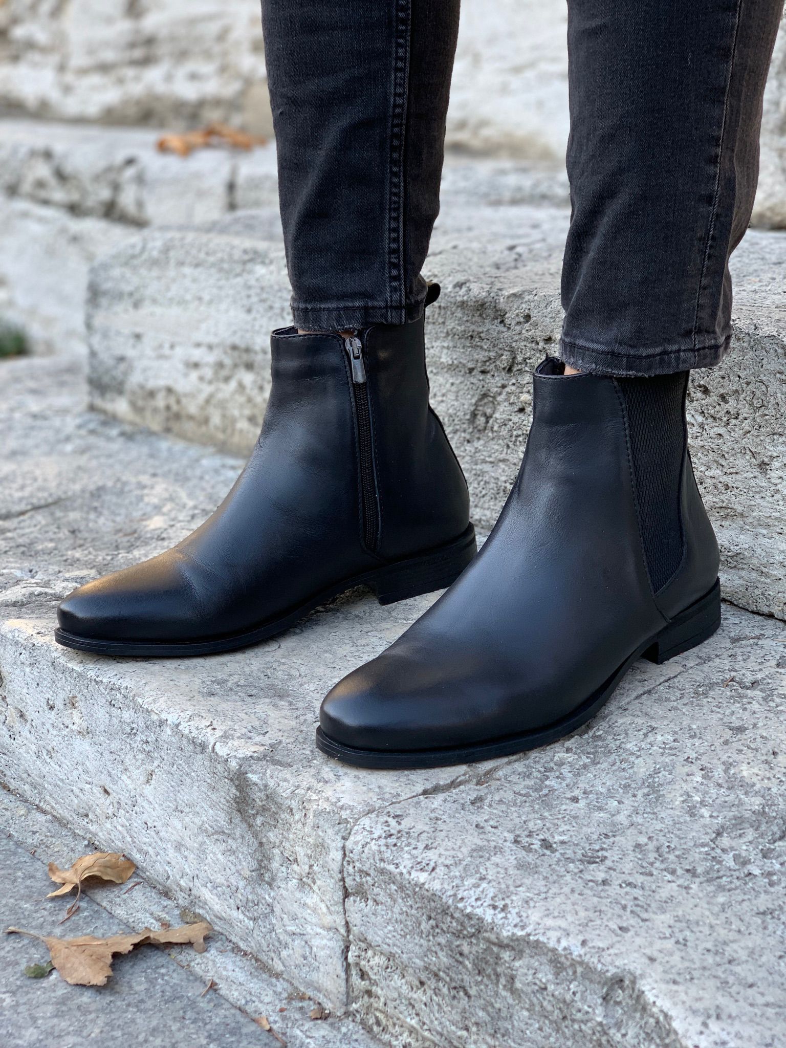 Deri Chelsea Bot-Siyah