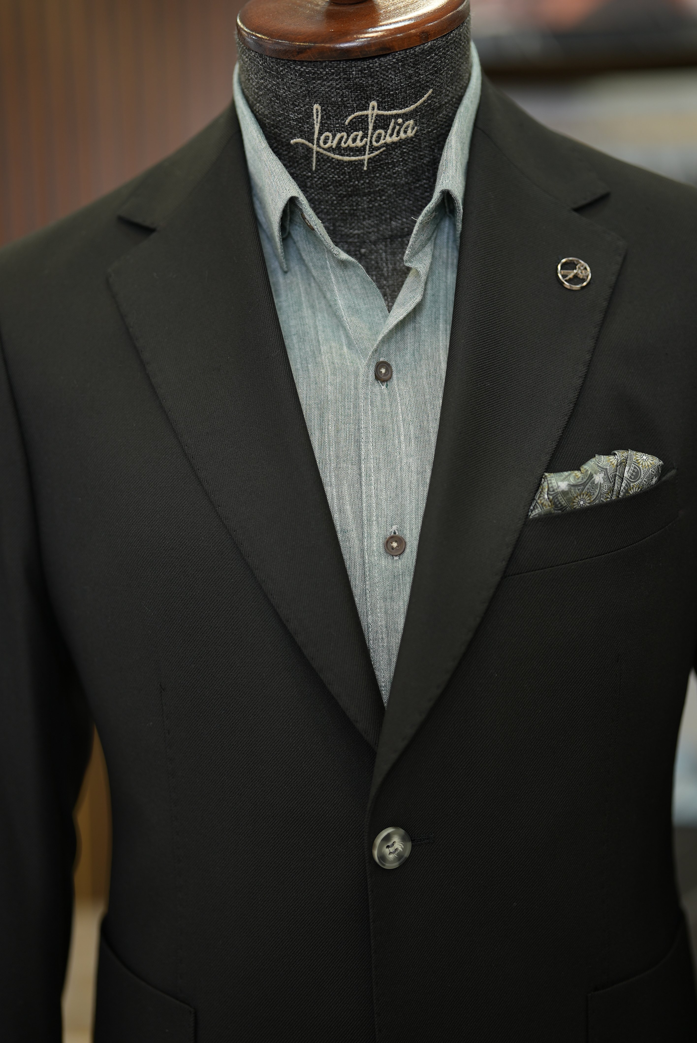 Erkek Ceket Mono Yaka Cep Yarım Astarlı  Slim fit İtalyan Stil - Siyah