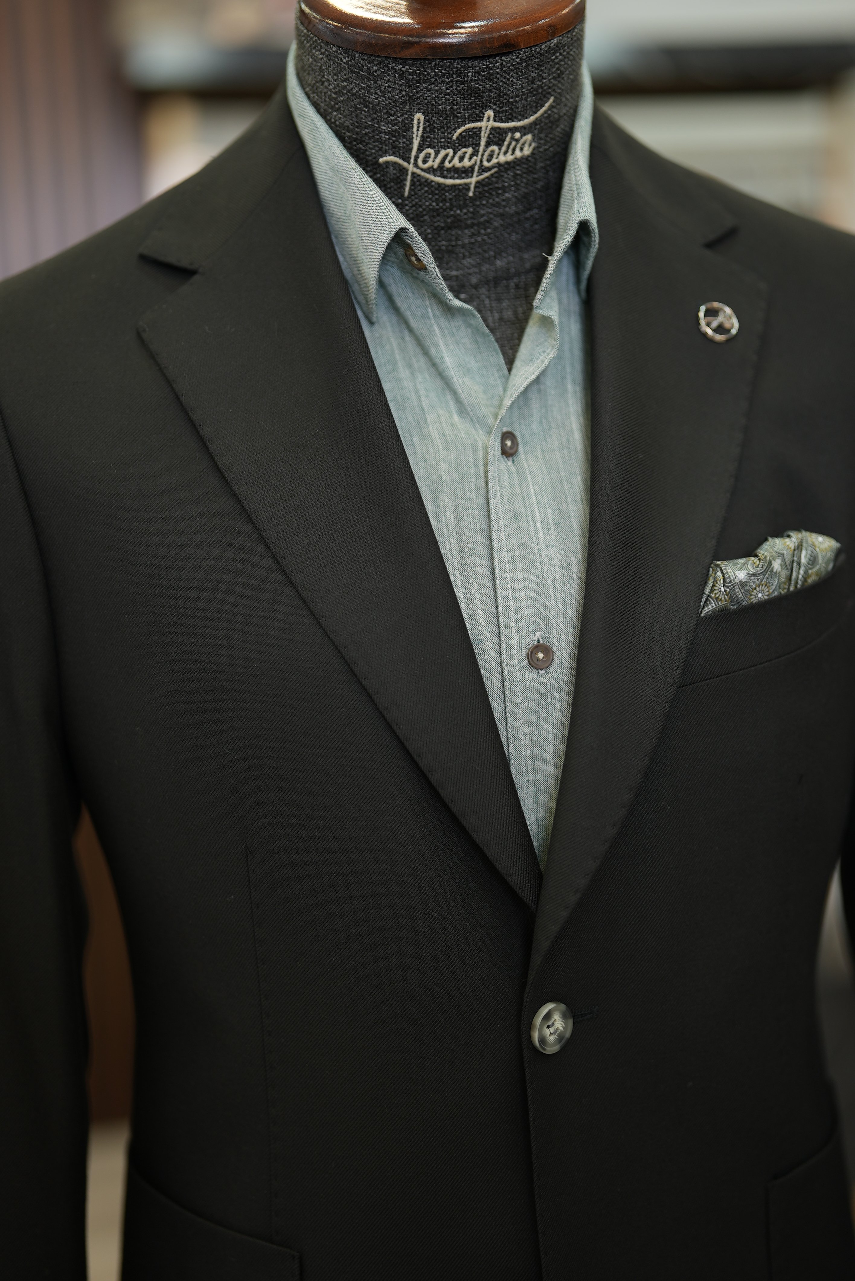 Erkek Ceket Mono Yaka Cep Yarım Astarlı  Slim fit İtalyan Stil - Siyah