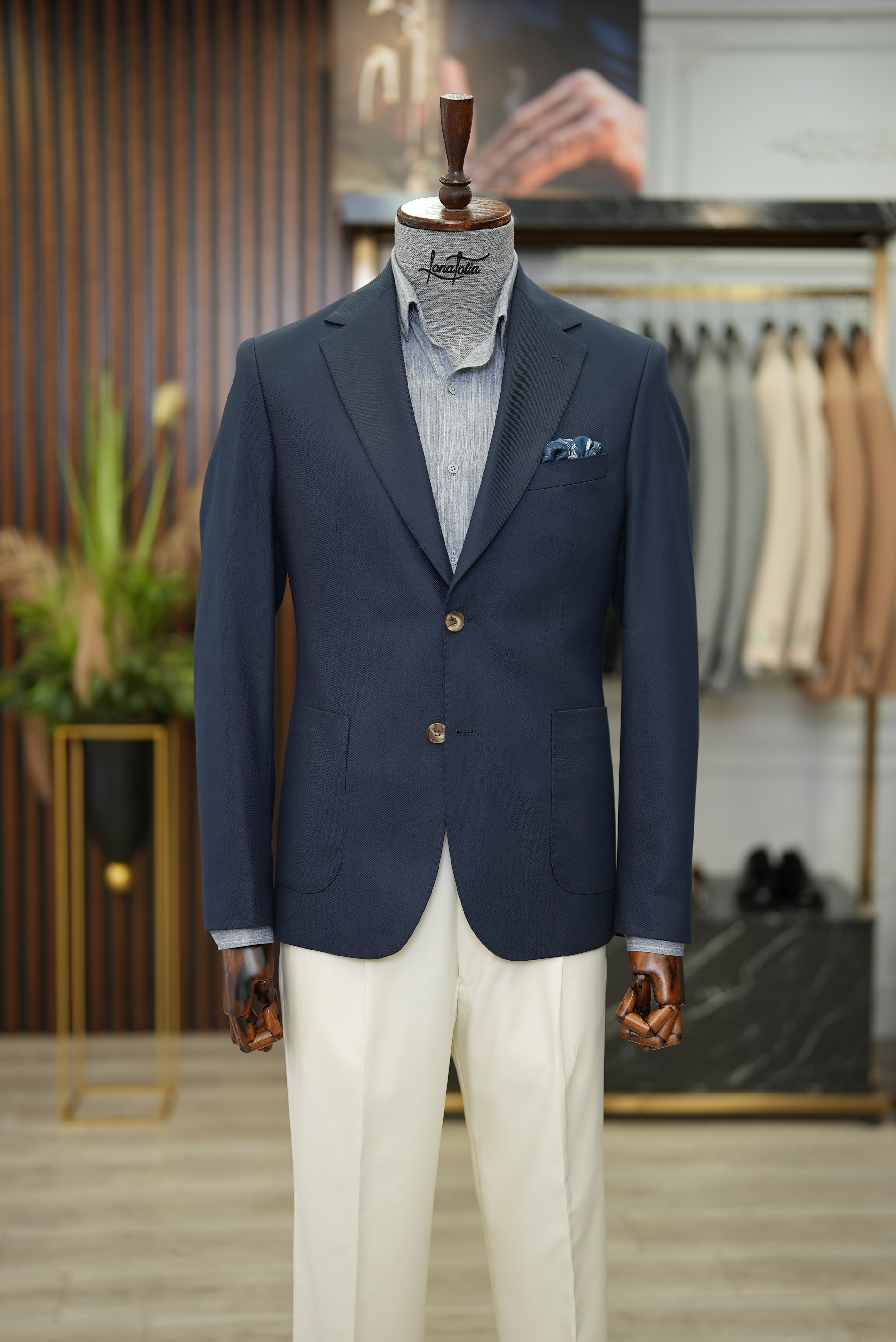 Erkek Ceket Mono Yaka Cep Yarım Astarlı  Slim fit İtalyan Stil - Lacivert