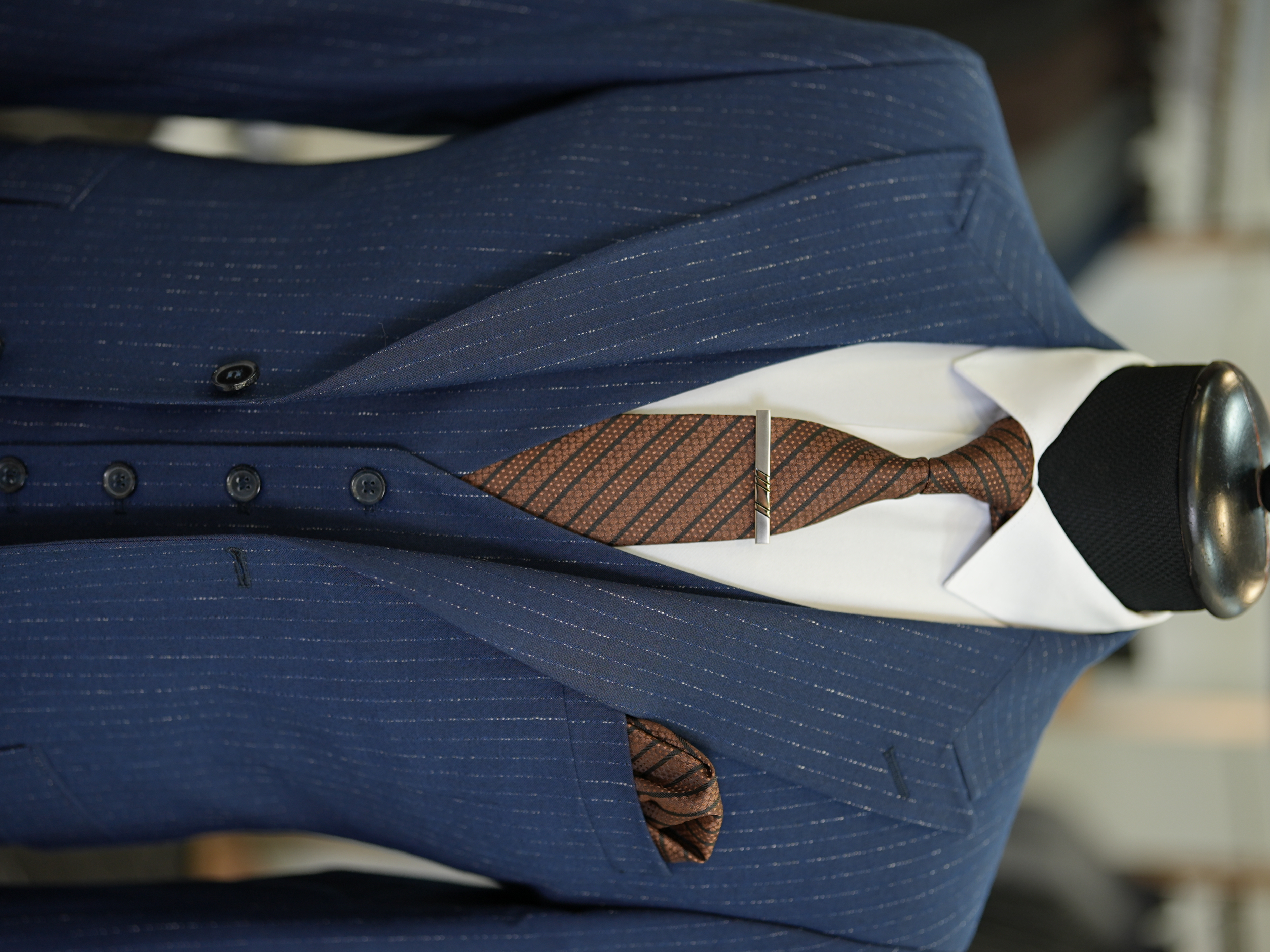 Abito da uomo a righe con colletto a rondine stile italiano giacca slim fit gilet pantaloni - scuro - blu navy