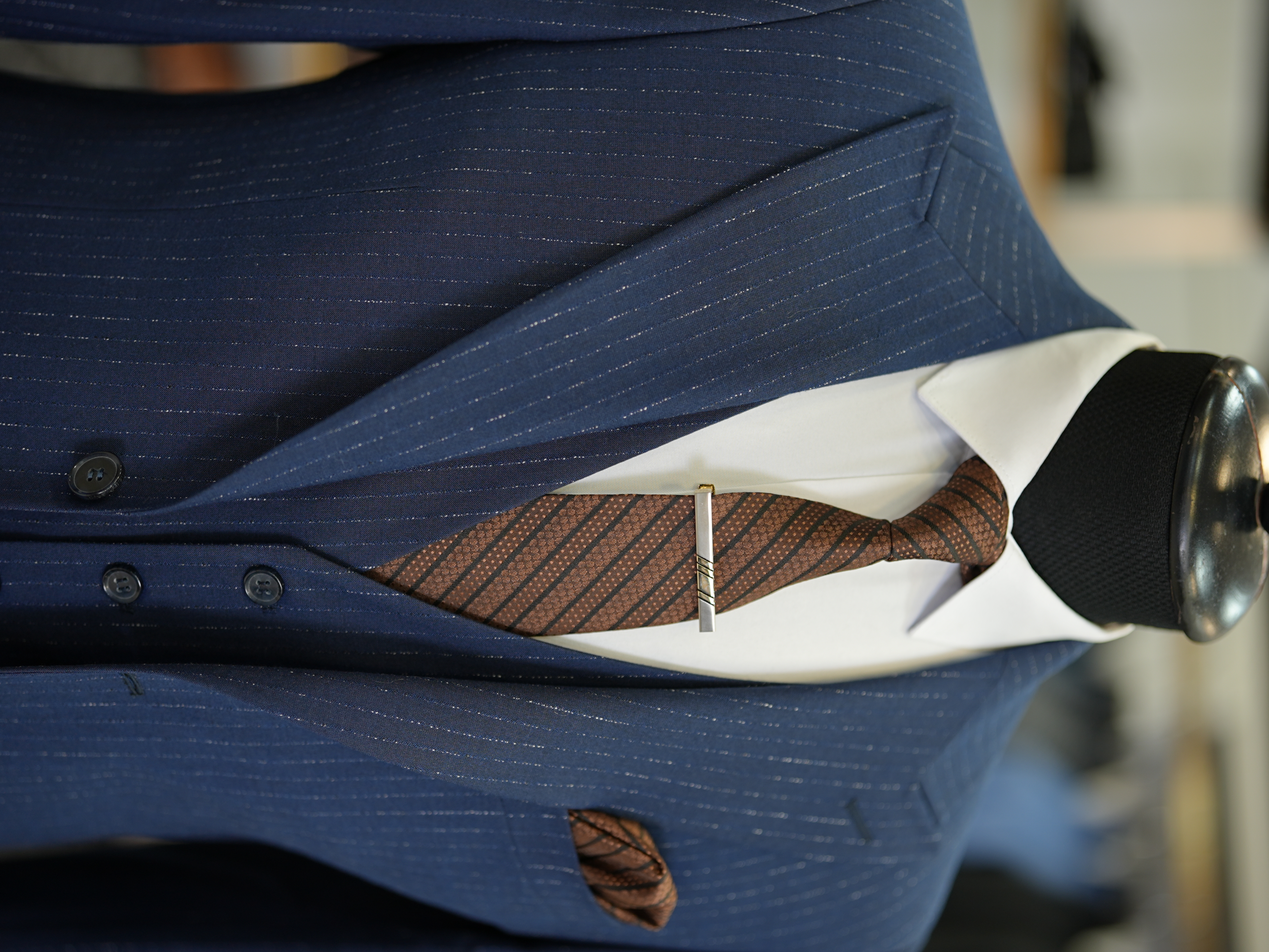 Abito da uomo a righe con colletto a rondine stile italiano giacca slim fit gilet pantaloni - scuro - blu navy